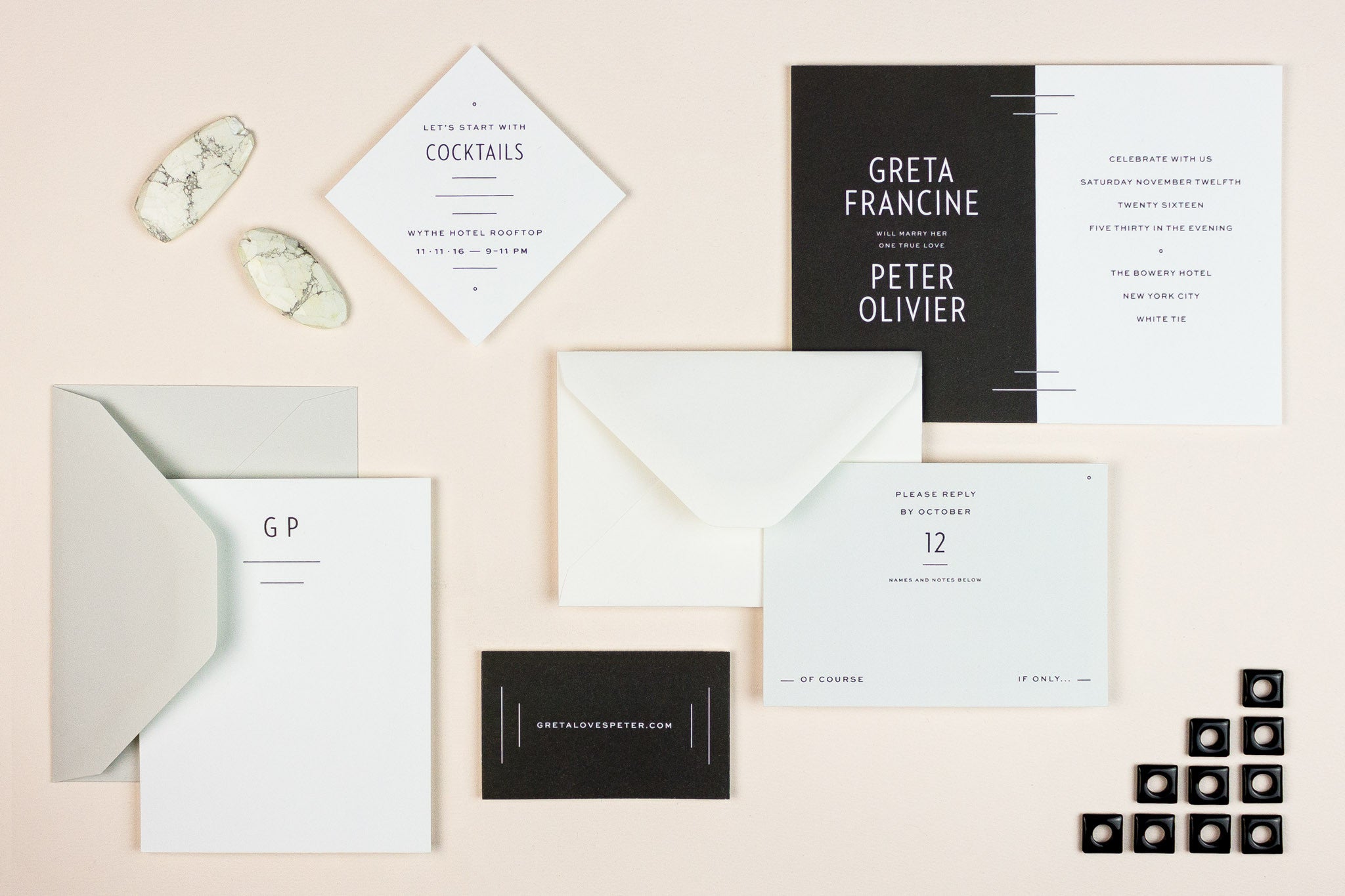 My Darlin' • Black and White Color Block Modern Wedding Invitation Suite: Greta Darlin' • www.mydarl.in