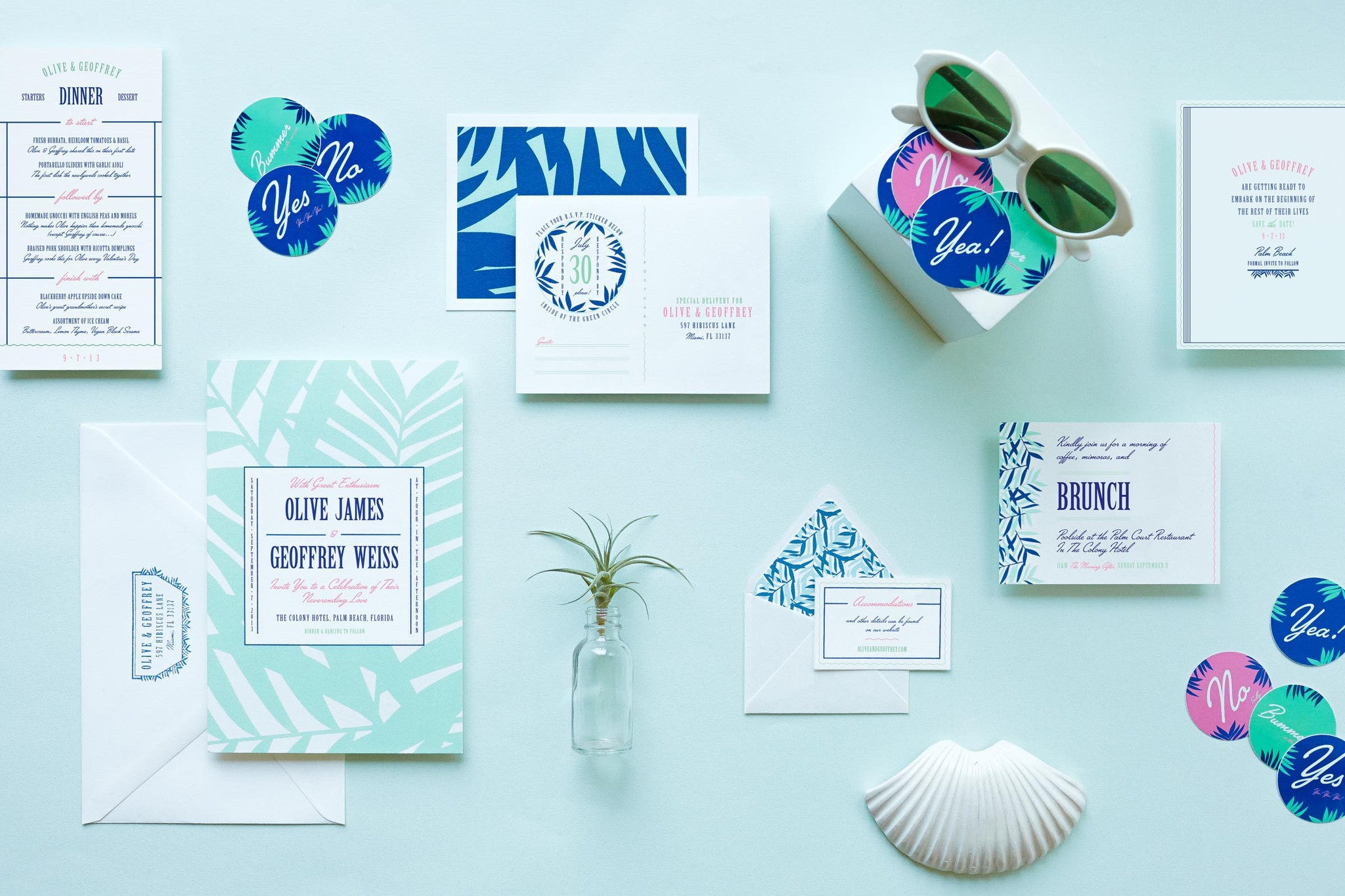 Olive Darlin': Summer Inspired Tropical Beachy Wedding Invitation Suite by My Darlin', a Brooklyn, New York design and paper goods studio | www.mydarl.in