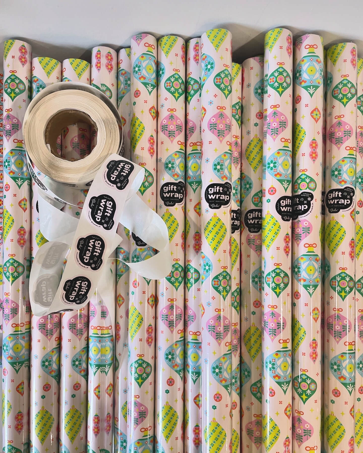 Flornaments • Retro Floral Ornaments Holiday Gift Wrap Sheets or Roll