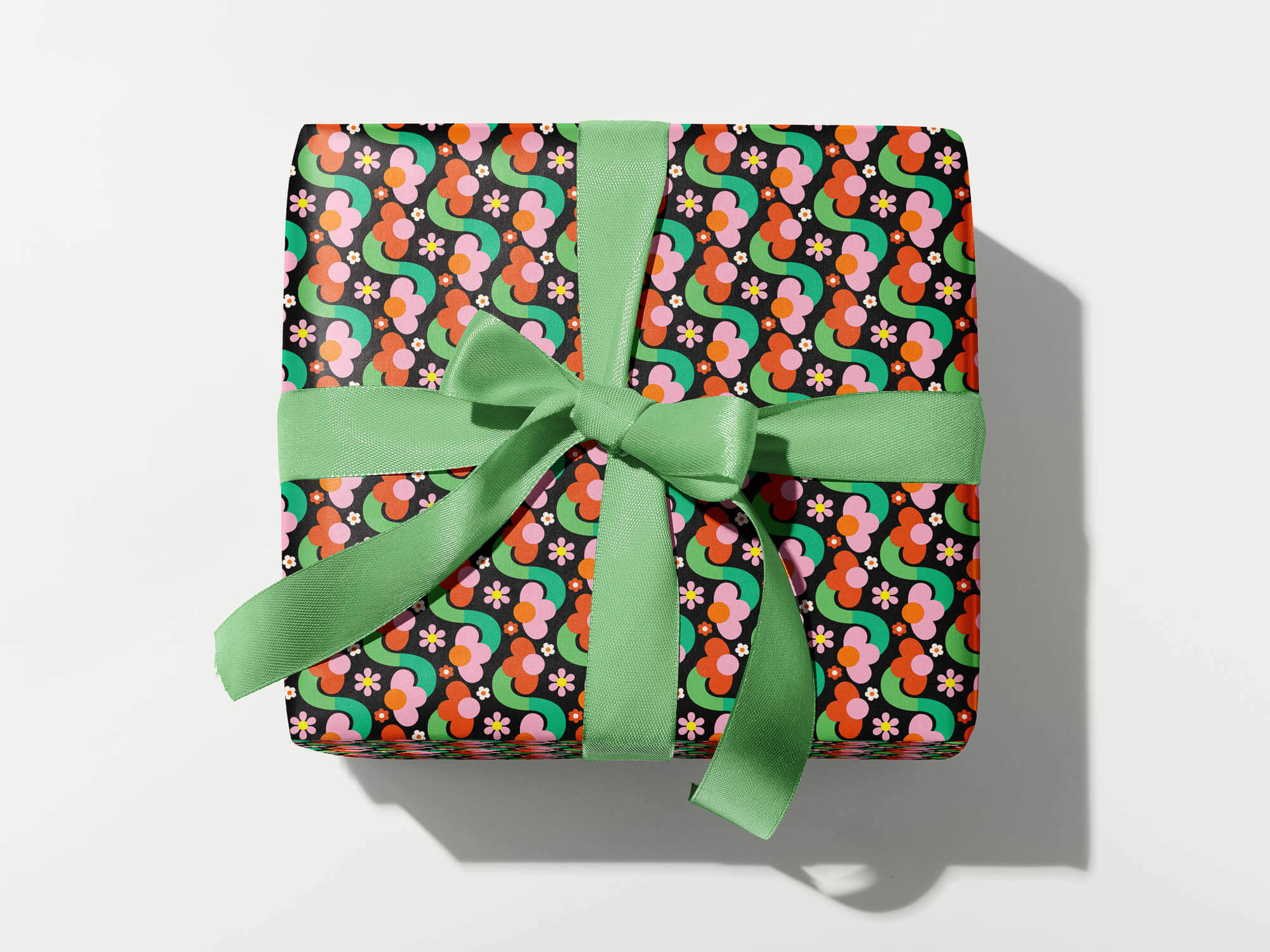 Fleurty Girl (Red) Retro Floral Holiday Wrapping Paper