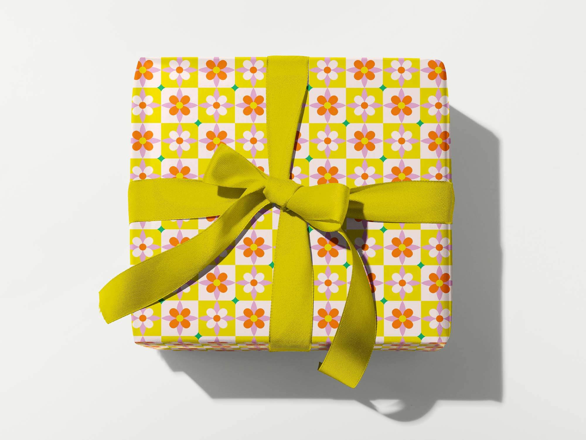 Flower Tiles (Yellow) Wrapping Paper