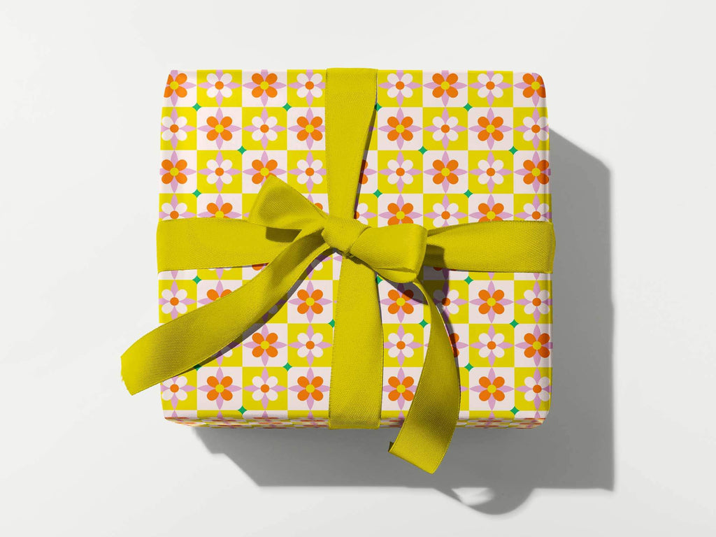Flower Tiles (Yellow) Wrapping Paper
