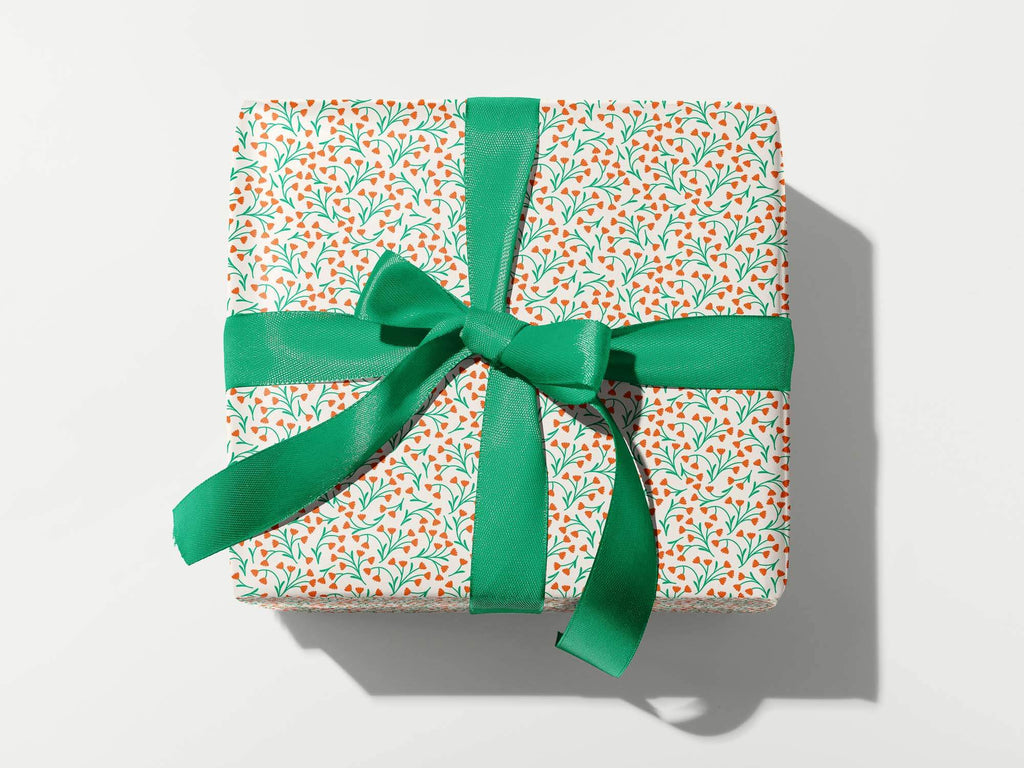 Crimson Buds • Red Floral Christmas Vine Pattern Gift Wrap Sheets or Roll