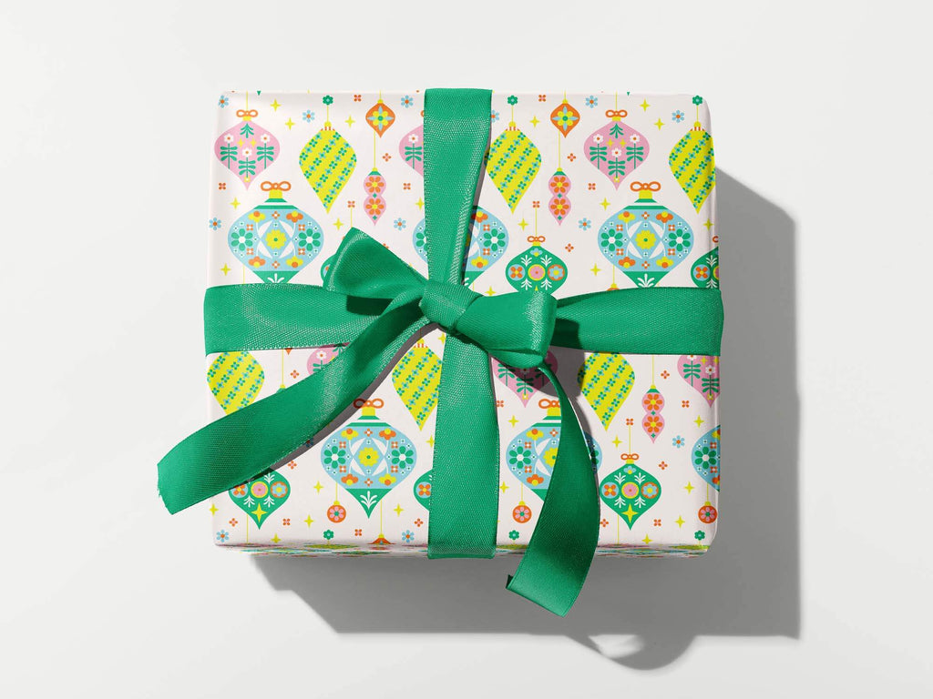 Flornaments • Retro Floral Ornaments Holiday Gift Wrap Sheets or Roll