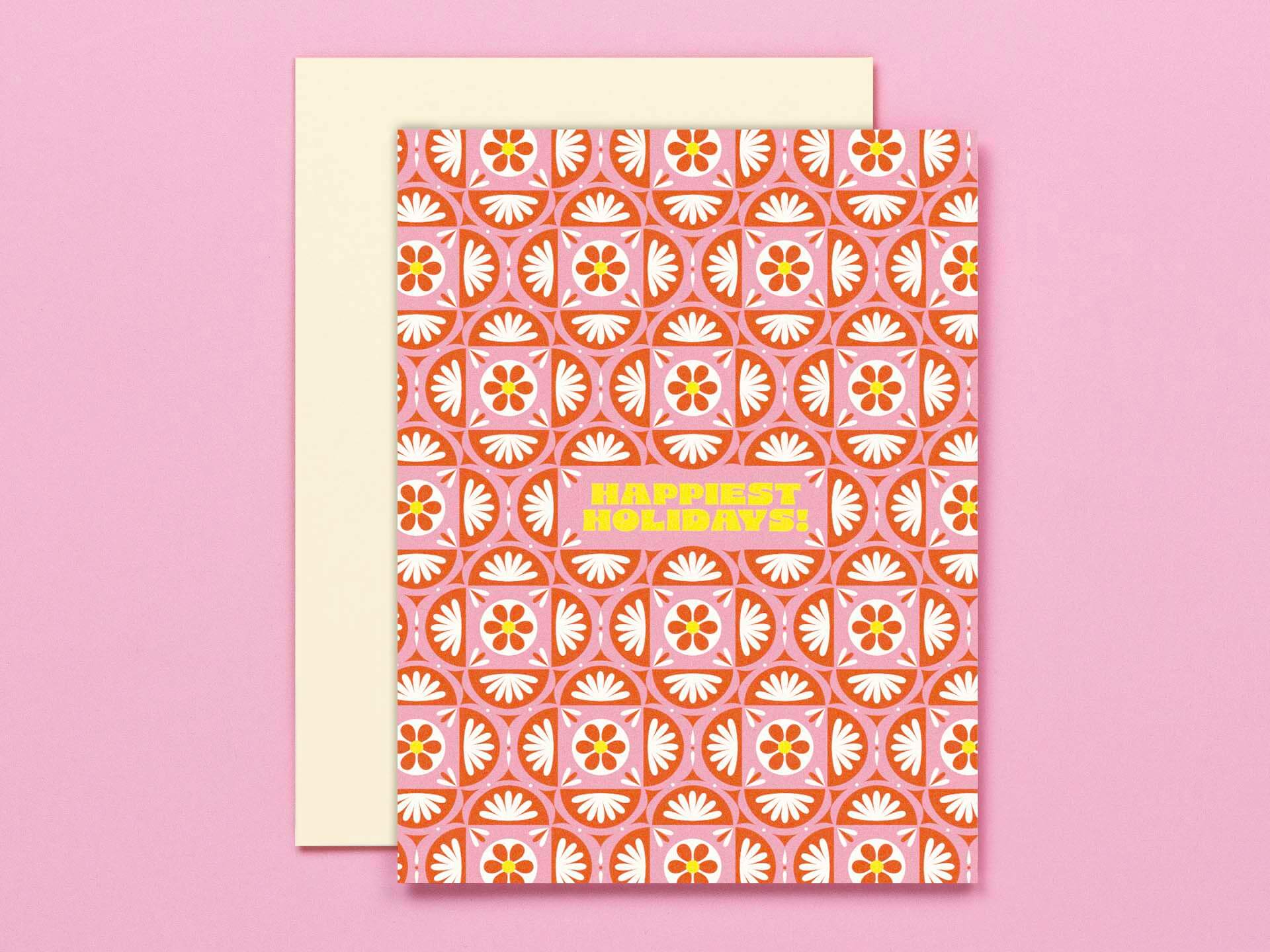 Festive Holidays • Festive Pattern Holiday Card (pink)