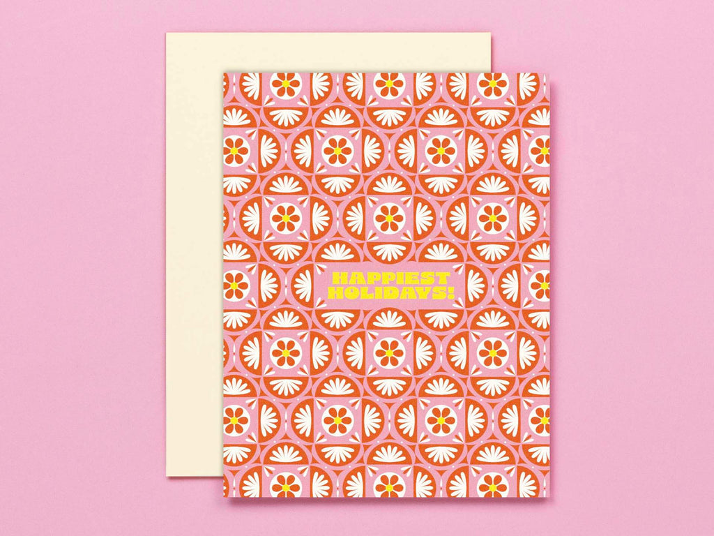 Festive Holidays • Festive Pattern Holiday Card (pink)
