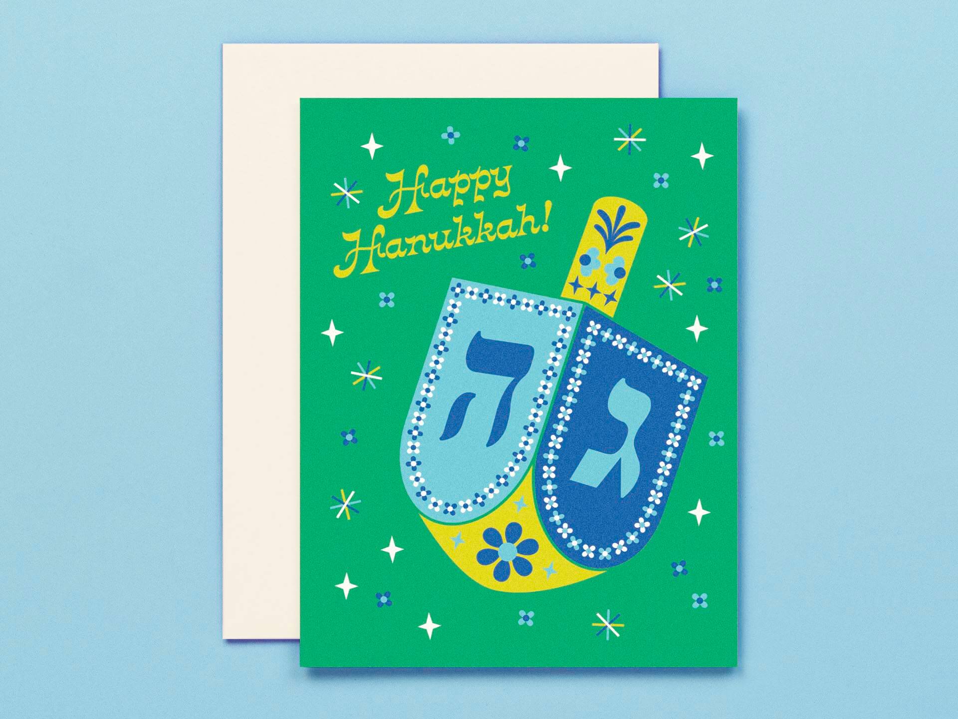 Retro Floral Dreidel Hanukkah Card
