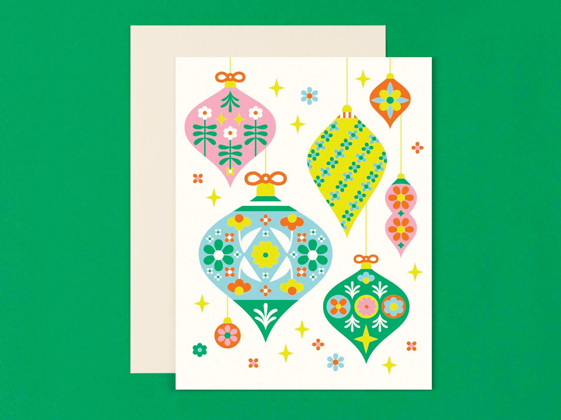 Flornaments • Retro Floral Ornaments Holiday Card