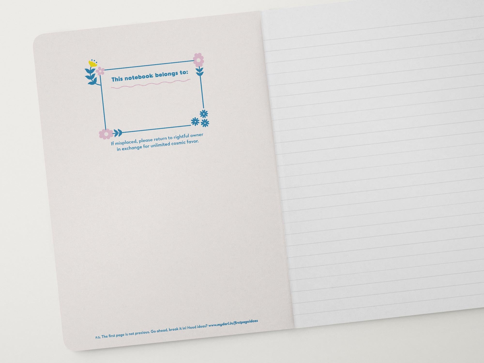 Journal with retro nordic inspired floral nameplate border illustration