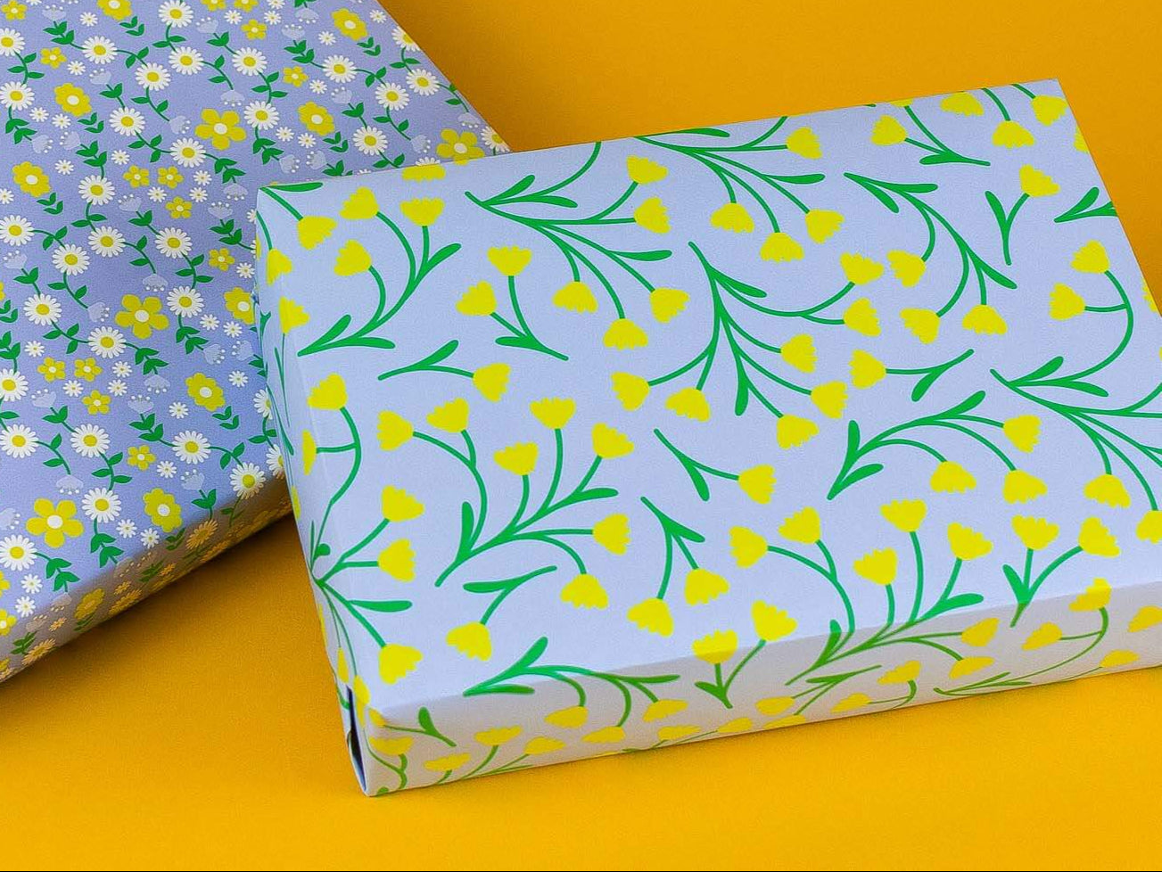 Fairy Tale Fleurs Wrapping Paper in Lemon Ice