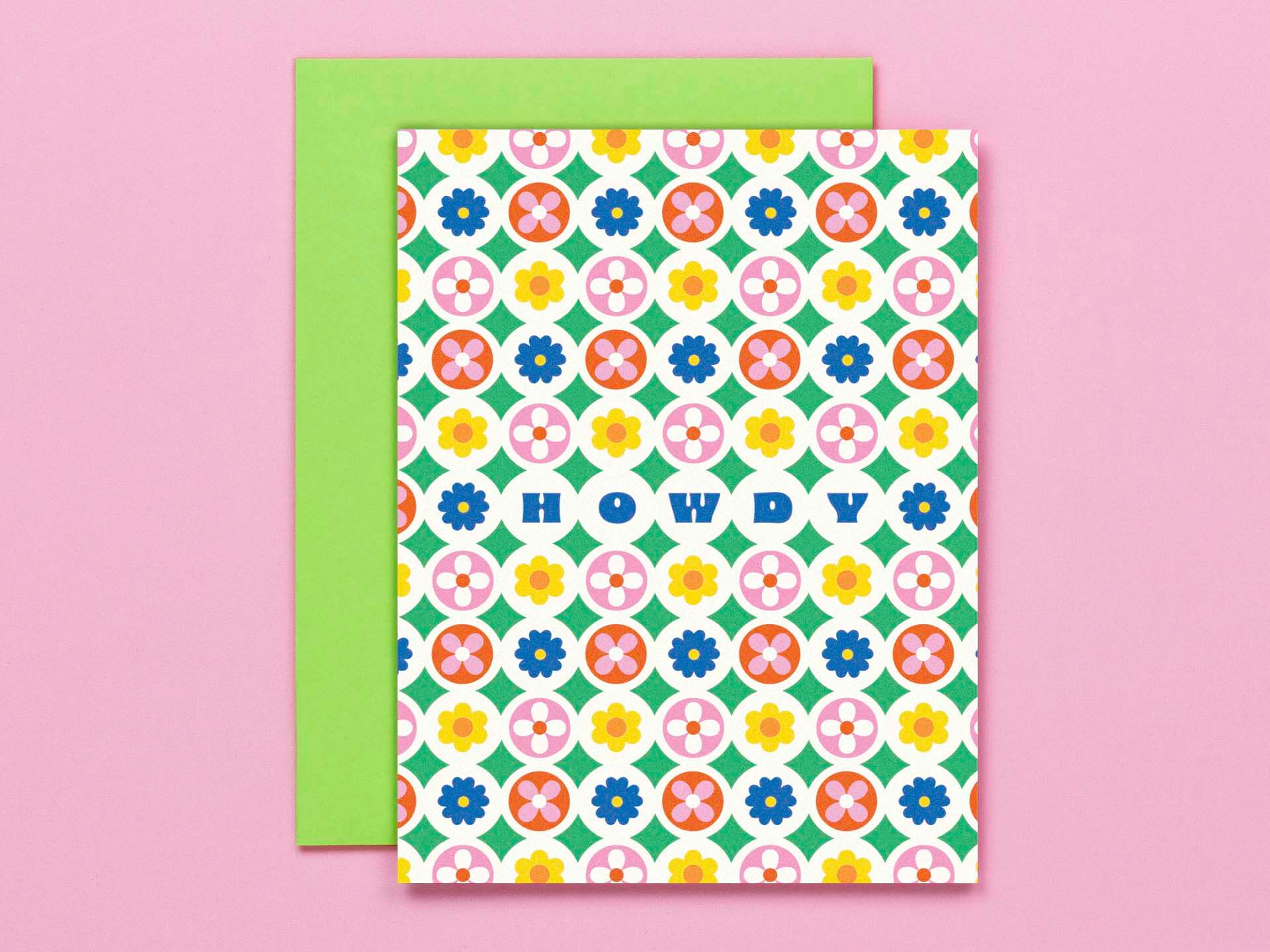 a card with a colorful flower pattern on it