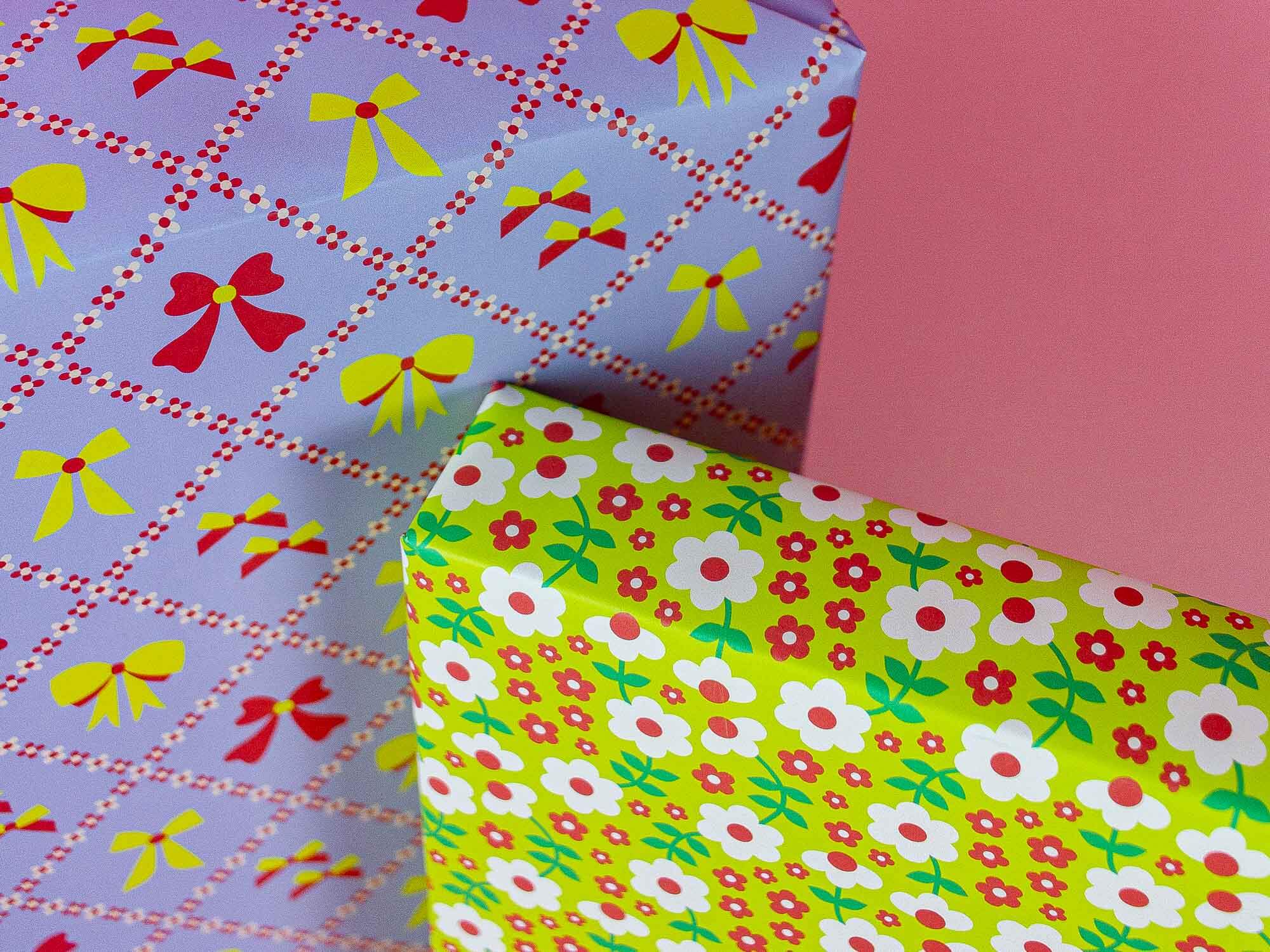 a close up of two wrapping paper bags
