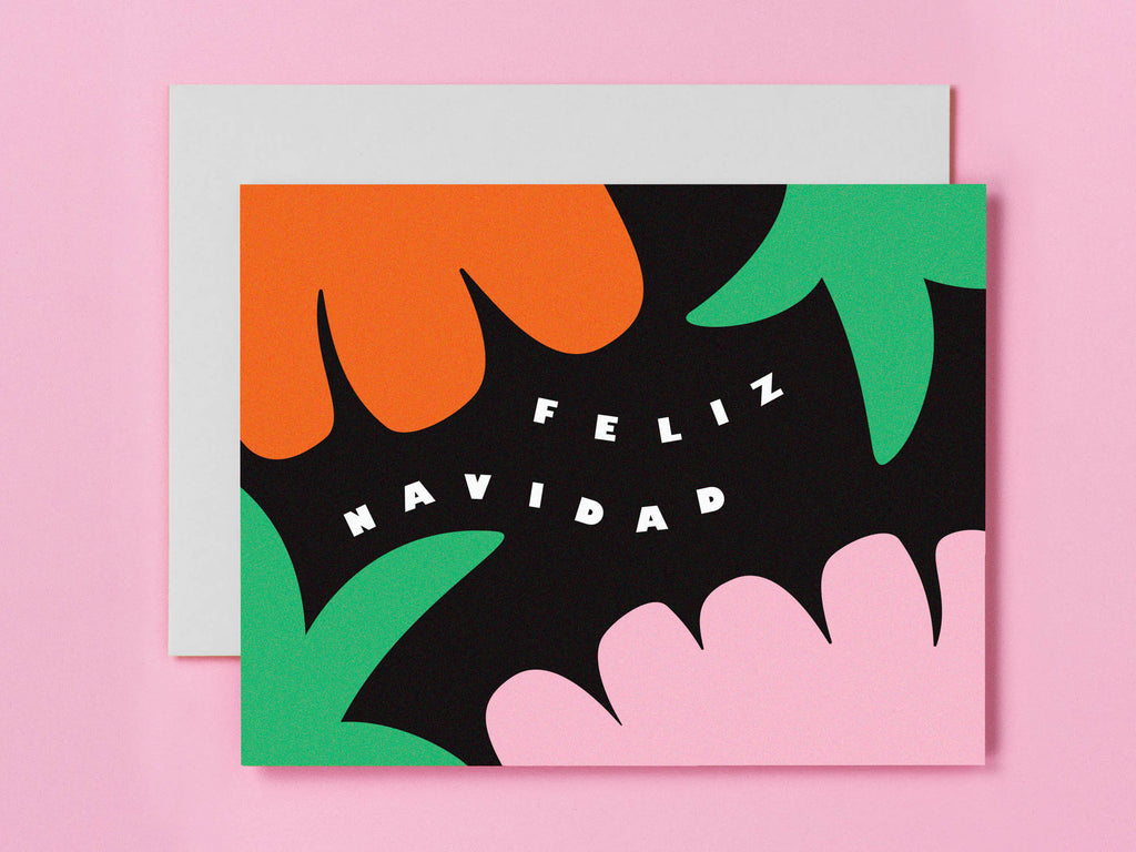 Mid-century inspired "Feliz Navidad" tropical illustrated Christmas card. Made in USA by @mydarlin_bk