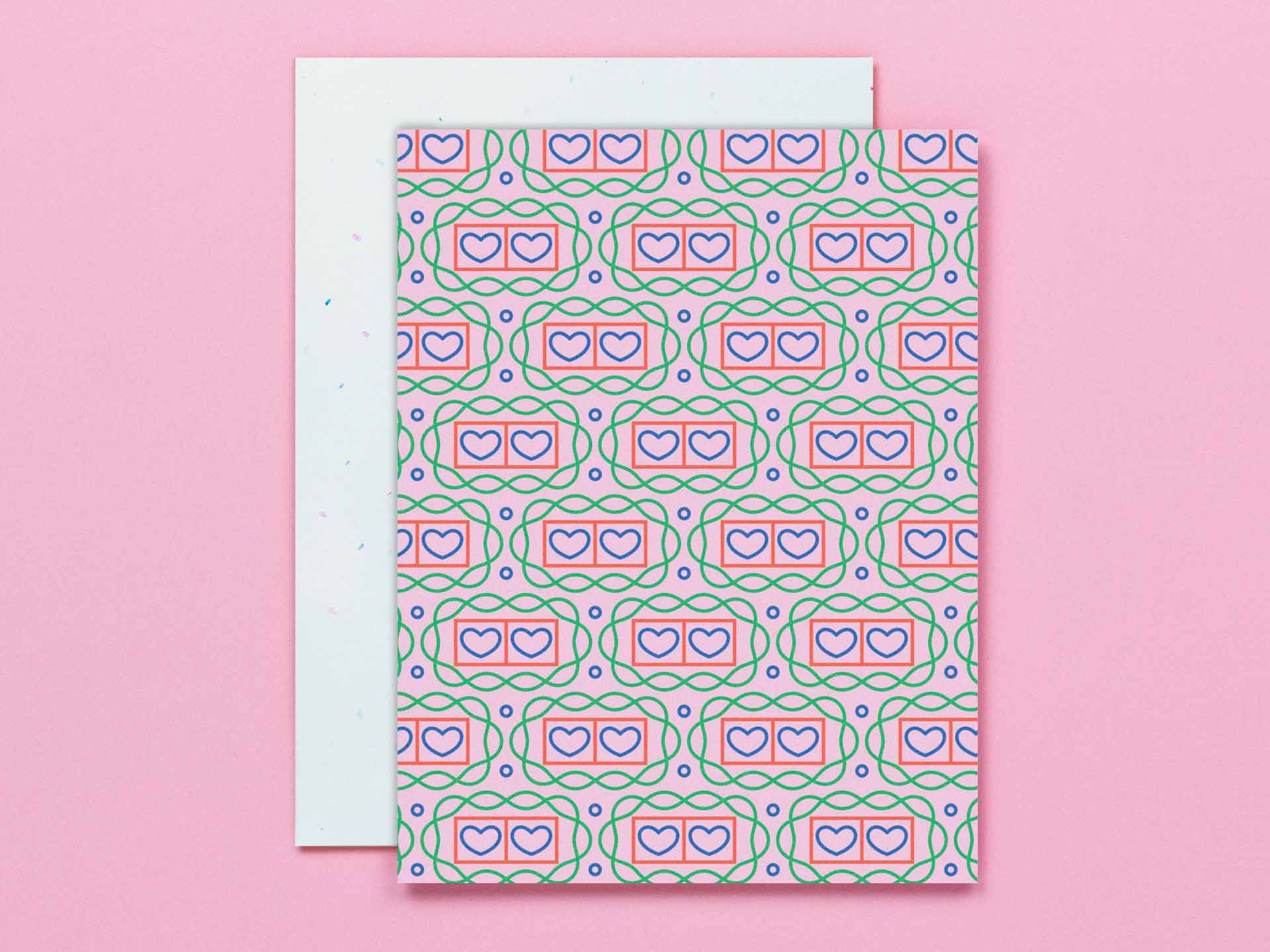 Double Heart Double Throb heart and geometric/decorative pattern love, Valentine's Day, or everyday blank card. Made in USA by @mydarlin_bk