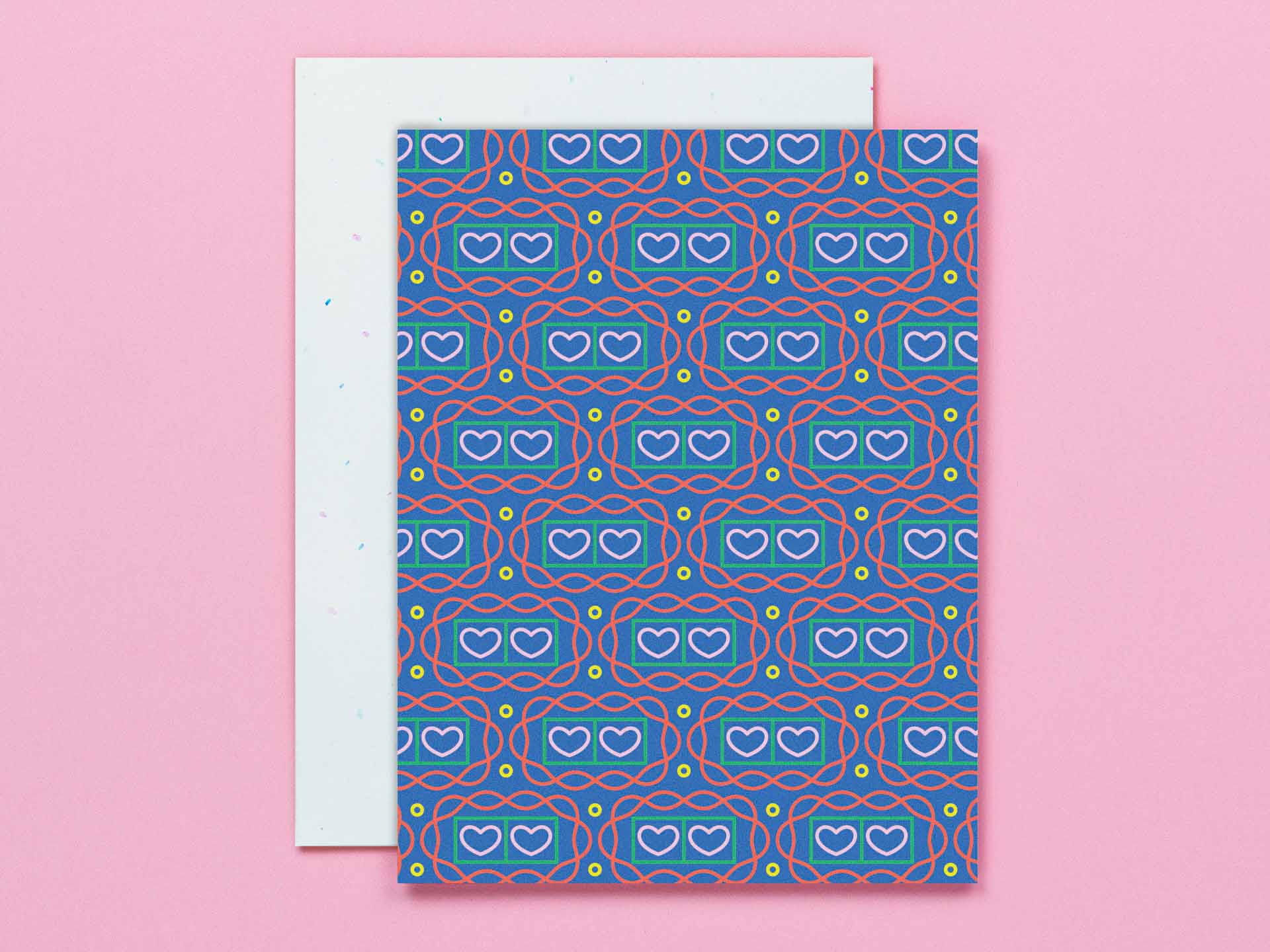 Double Heart Double Throb heart and geometric/decorative pattern love, Valentine's Day, or everyday blank card. Made in USA by @mydarlin_bk