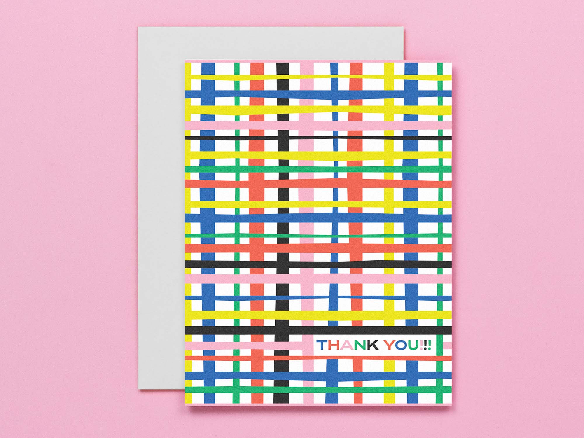 Mid-century inspired thank you card with abstract rainbow weave pattern. Made in USA by @mydarlin_bk