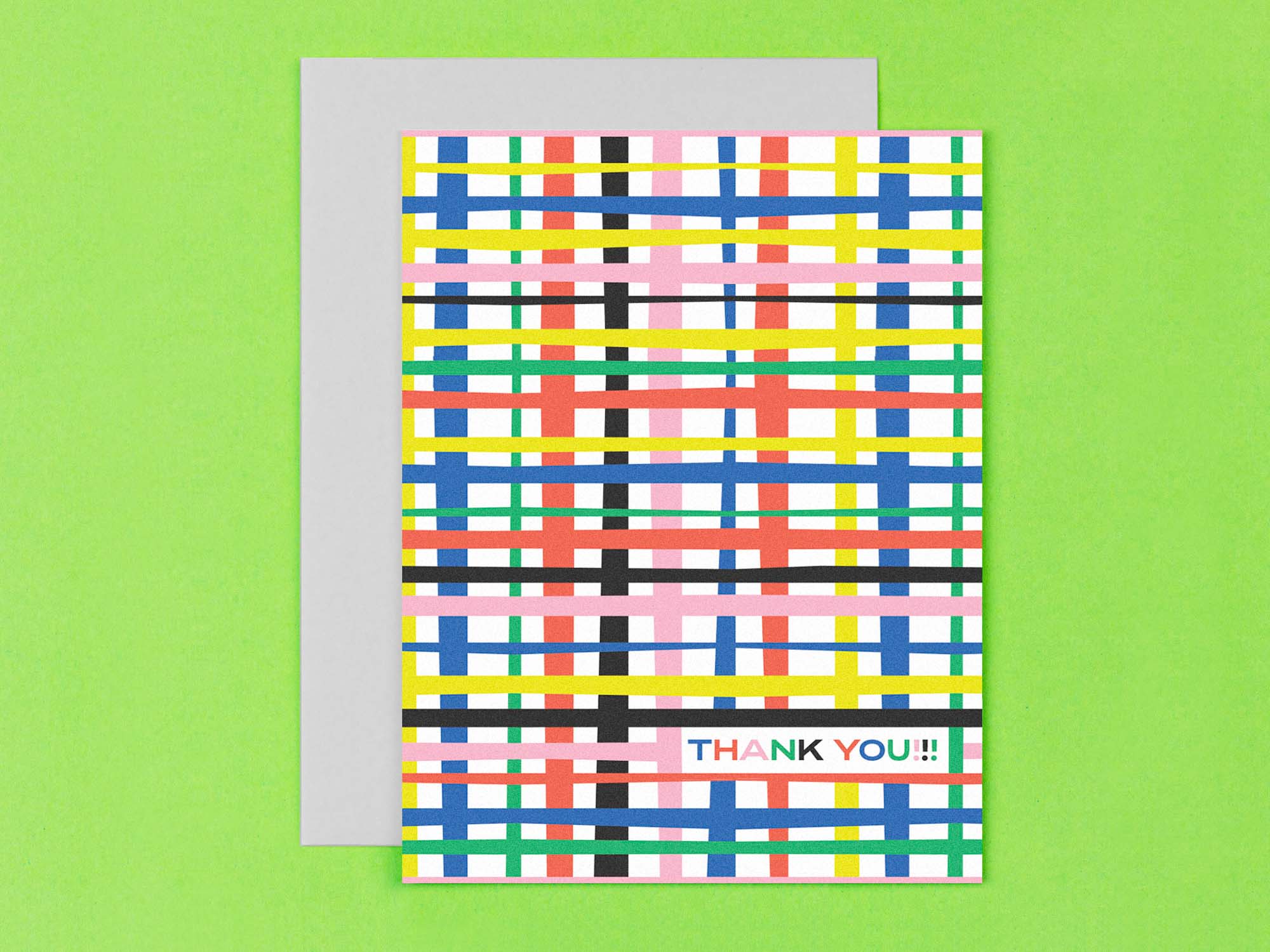 Mid-century inspired thank you card with abstract rainbow weave pattern. Made in USA by @mydarlin_bk
