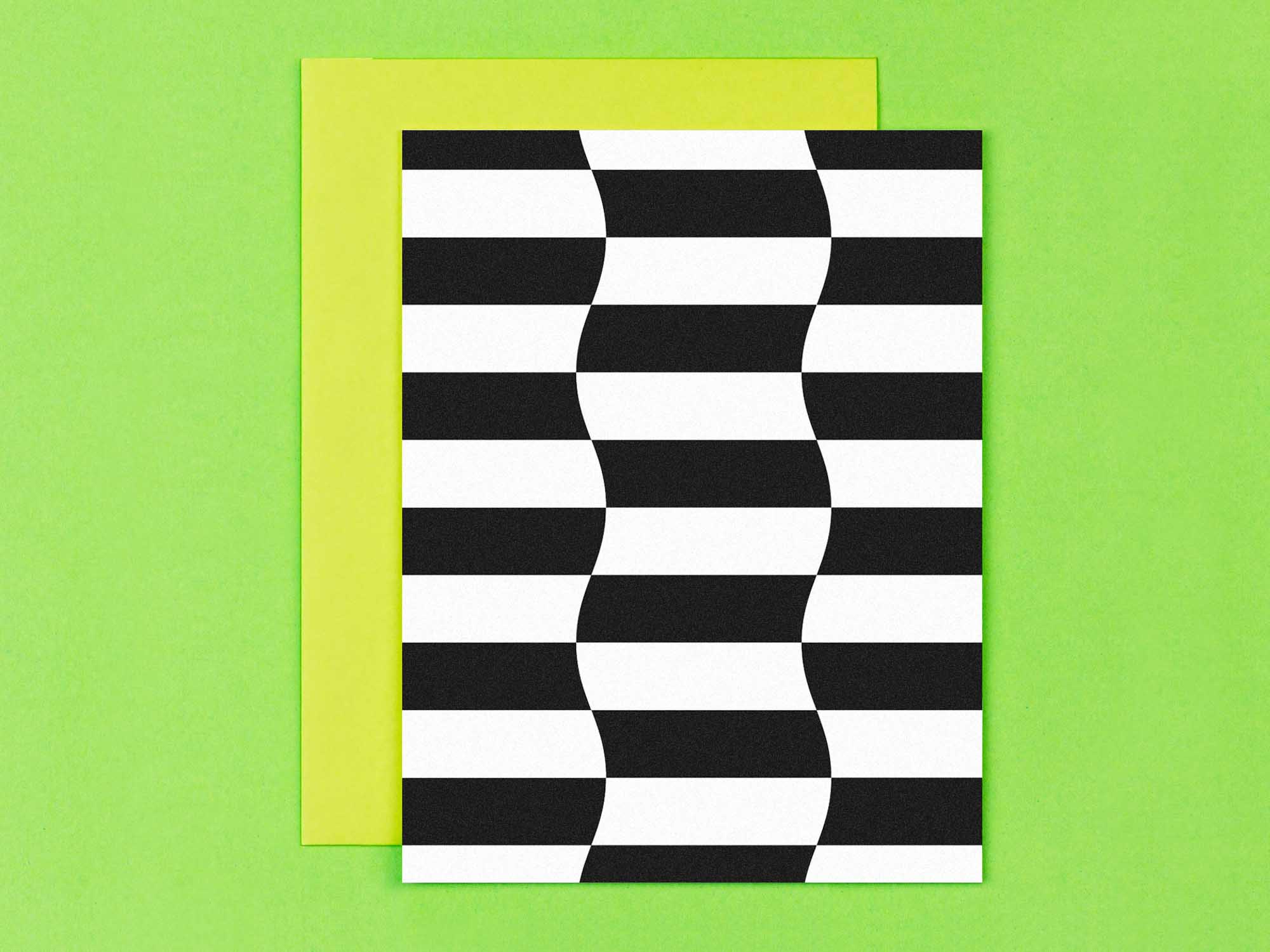 Wavy checker blank pattern cards in black and white all occasions greeting card. Made in USA by @mydarlin_bk