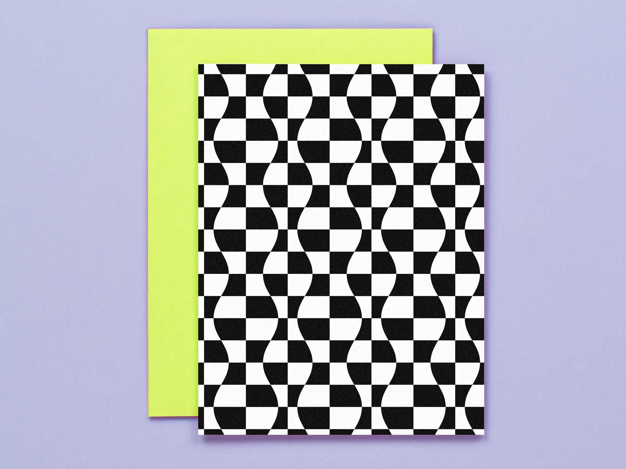 Curvy checker blank pattern cards in black and white, all occasions greeting card. Made in USA by @mydarlin_bk