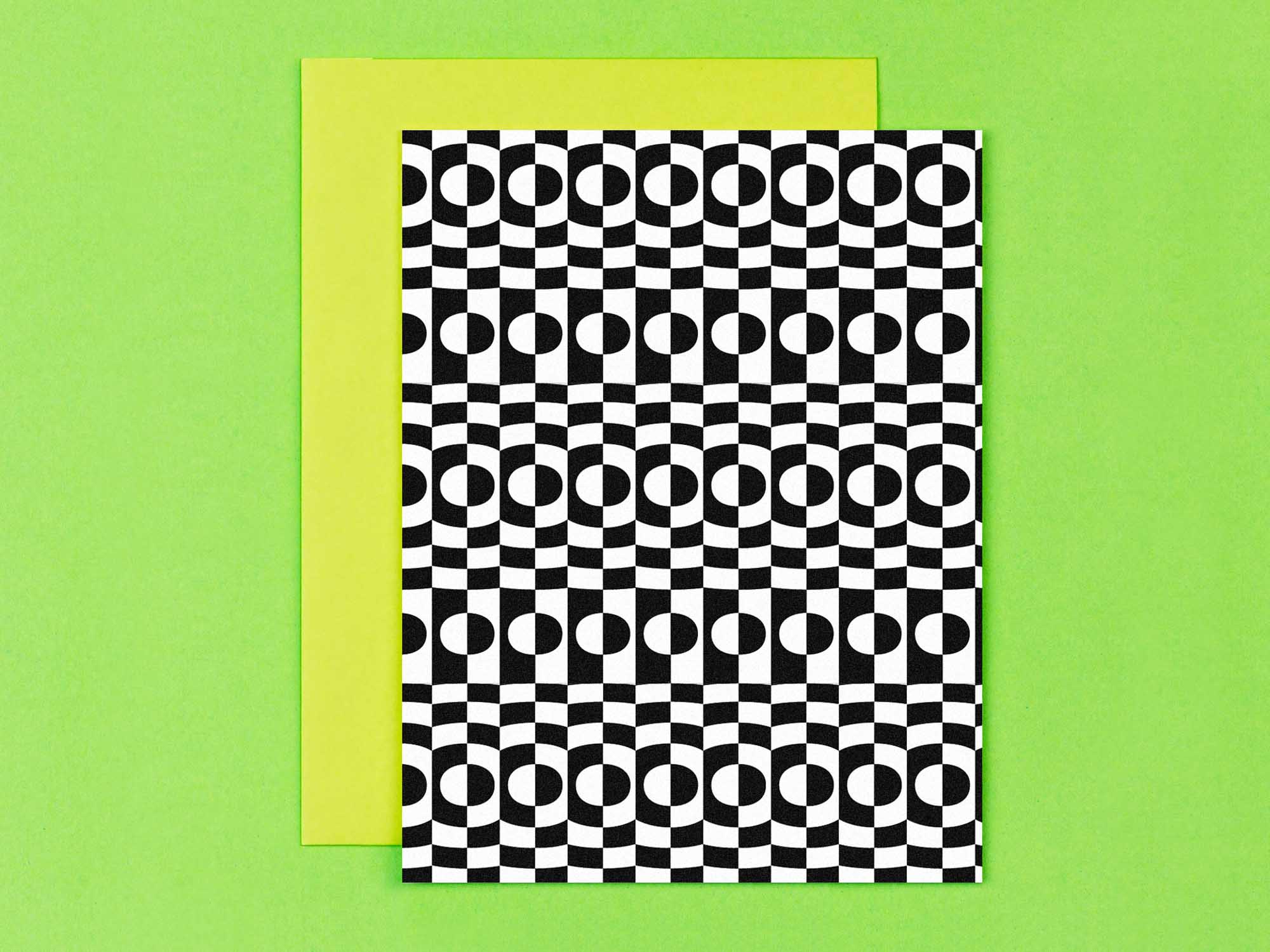 Curvy checker blank pattern cards in black and white, all occasions greeting card. Made in USA by @mydarlin_bk