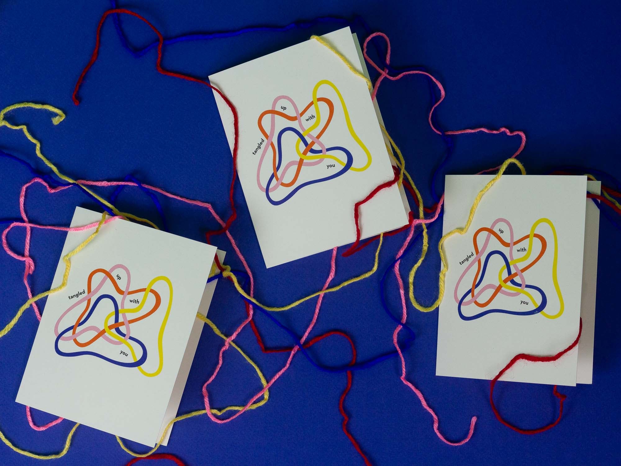 Tangled shapes Valentine's Day cards tangled up with string