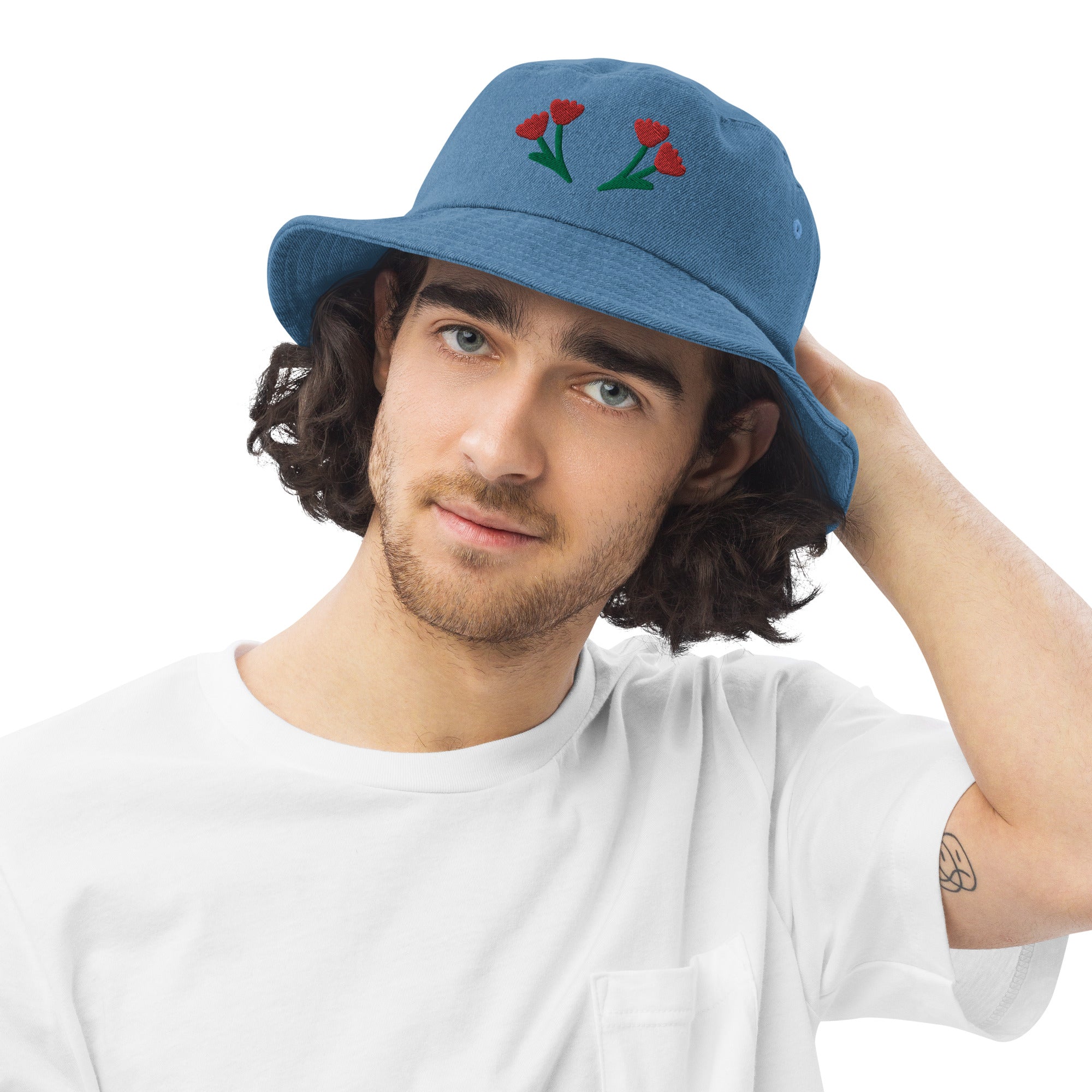 Happy Together Flower Denim Bucket Hat