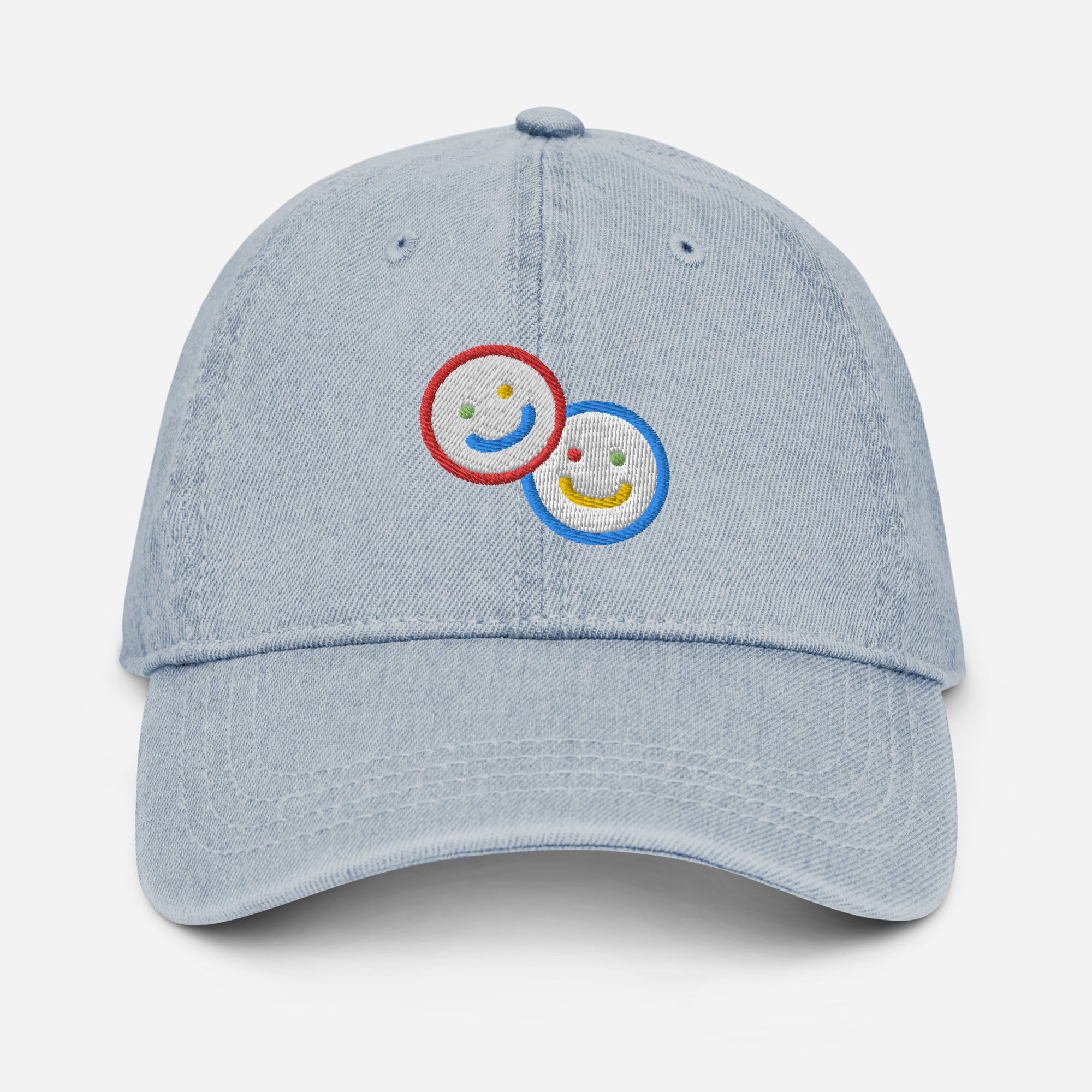 Colorblock Double Smileys Embroidered Denim Hat