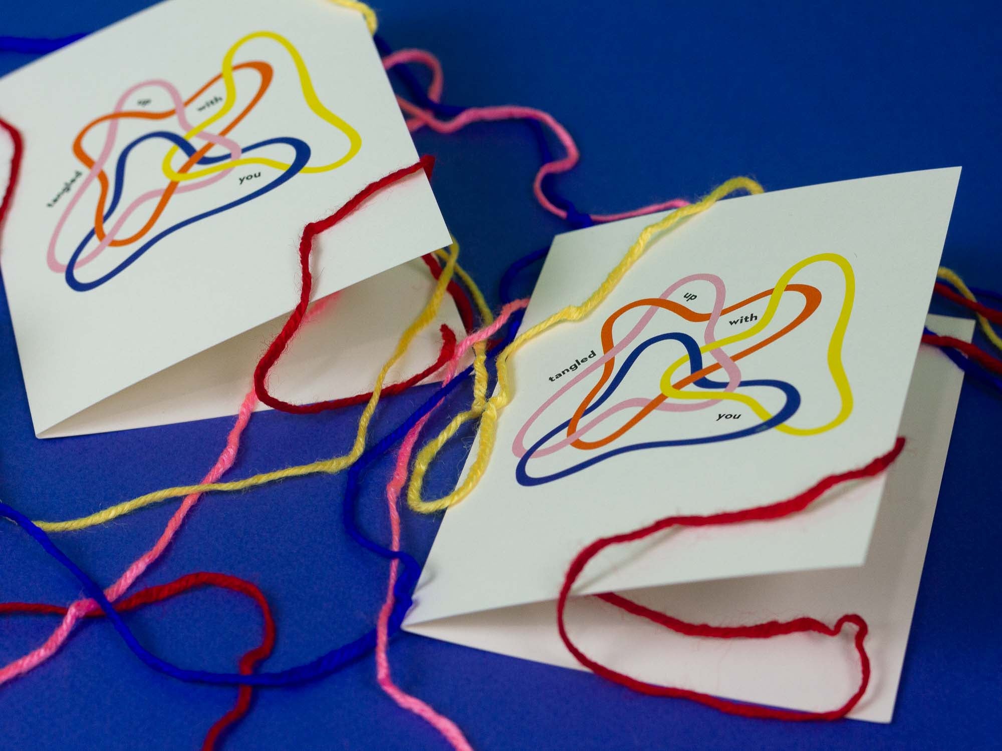 "Tangled Up With You" love card, anniversary card, or valentine's day card with abstract interlocking tangled up shapes. Made in USA by @mydarlin_bk