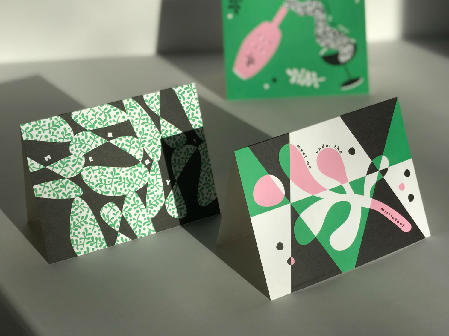 Pink and green retro, mid-century inspired Christmas and holiday cards by @mydarlin_bk