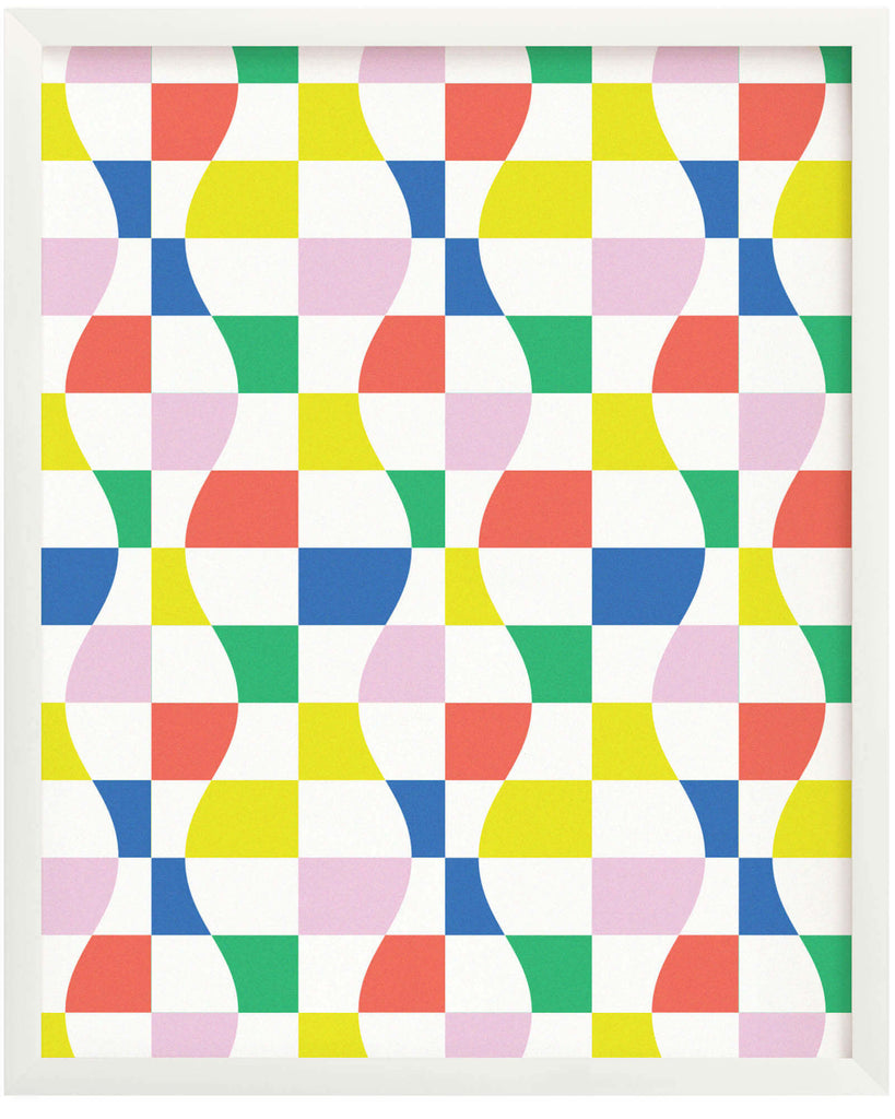 "Wavy Rainbow Checks" archival giclée art print with a wavy rainbow checkerboard pattern. Made in USA by My Darlin' @mydarlin_bk