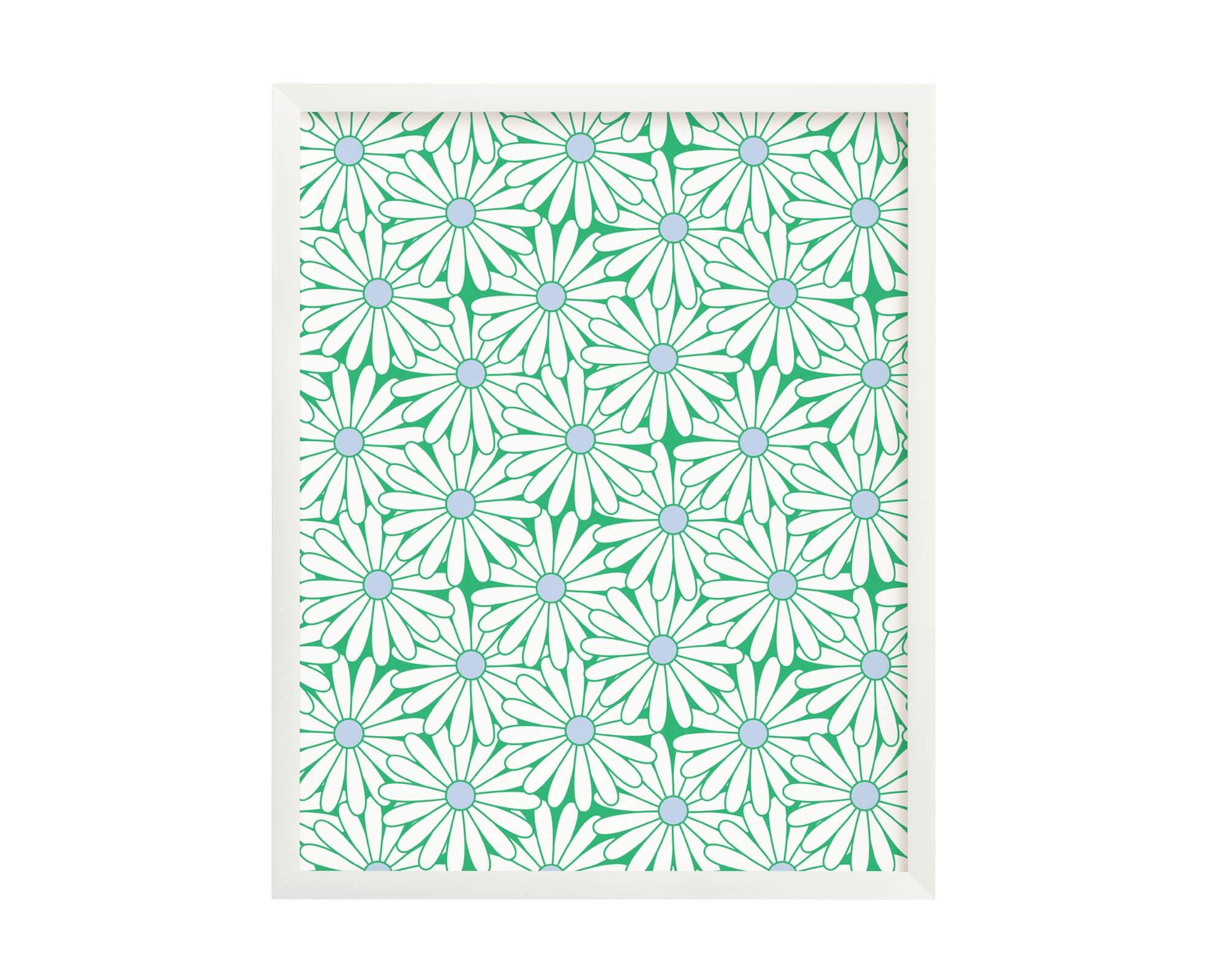 "Daisy Love" vibrant green and blue modern floral daisy pattern archival giclée art print. Made in USA by My Darlin' @mydarlin_bk