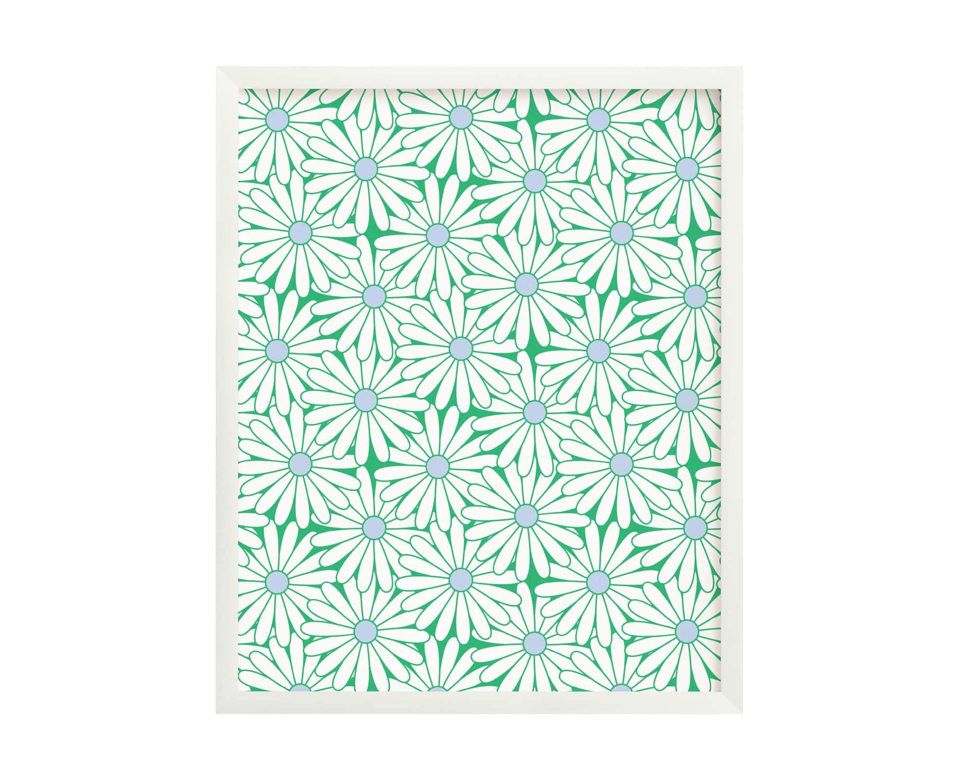 "Daisy Love" vibrant green and blue modern floral daisy pattern archival giclée art print. Made in USA by My Darlin' @mydarlin_bk