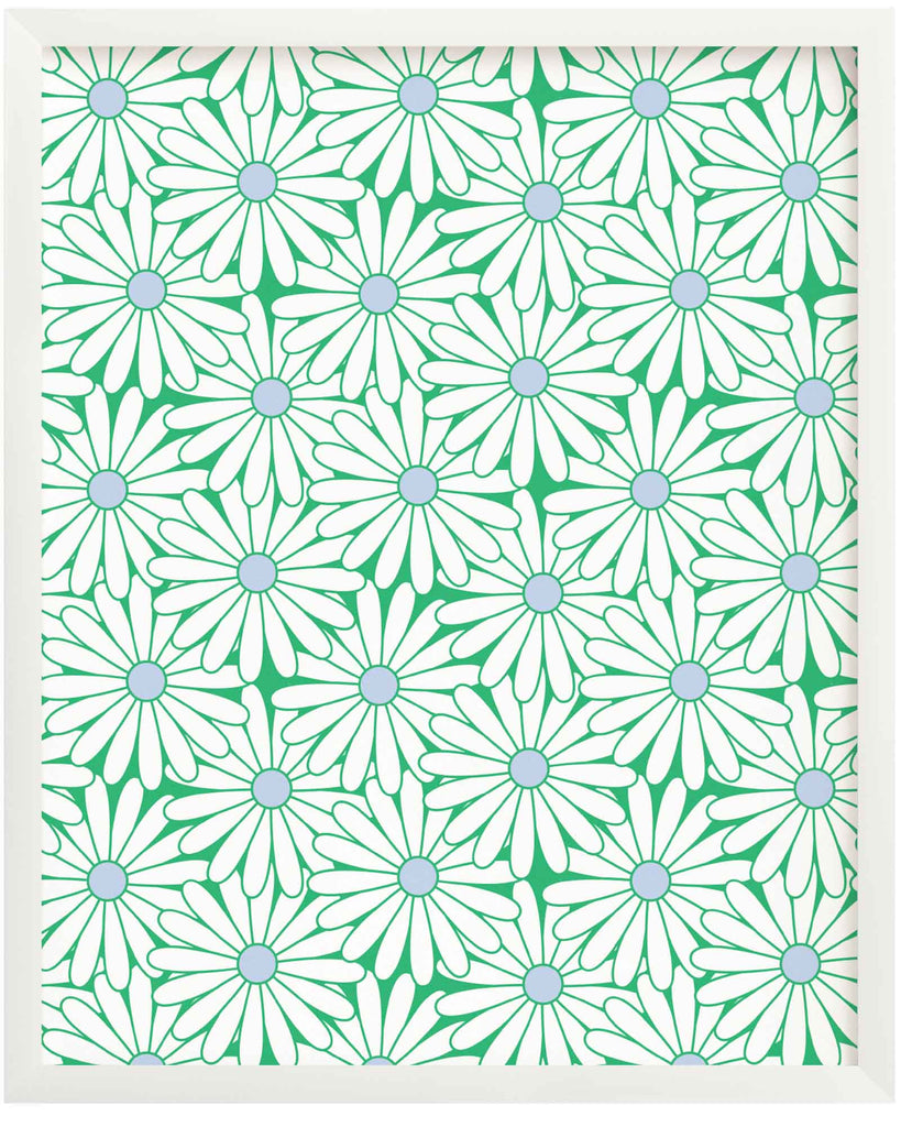 "Daisy Love" vibrant green and blue modern floral daisy pattern archival giclée art print. Made in USA by My Darlin' @mydarlin_bk