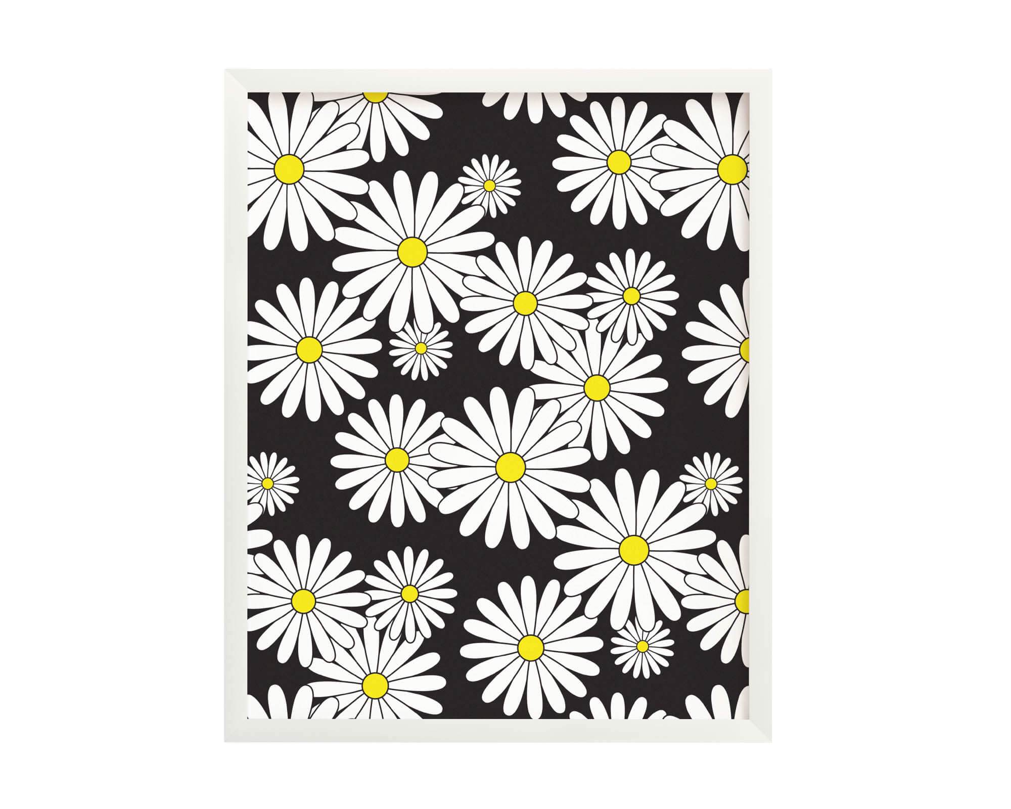 "Ditsy Daisy Love" scattered daisy pattern archival giclée art print in black and white. Made in USA by My Darlin' @mydarlin_bk
