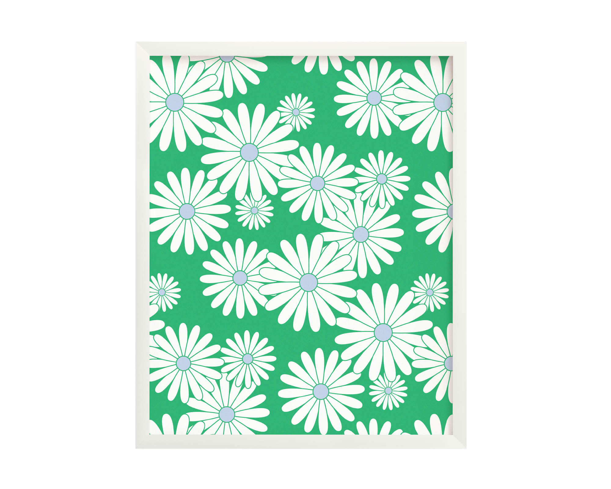 "Ditsy Daisy Love" scattered daisy pattern archival giclée art print in green and blue. Made in USA by My Darlin' @mydarlin_bk