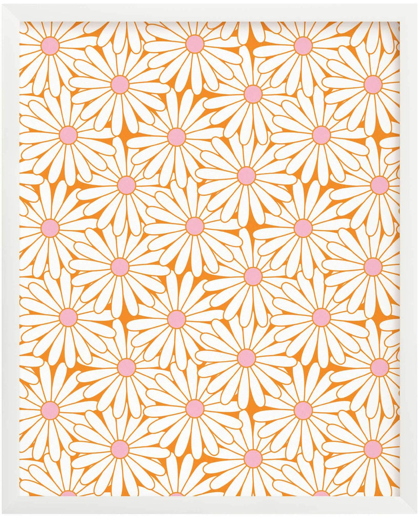 "Daisy Love" vibrant orange and pink floral daisy pattern archival giclée art print. Made in USA by My Darlin' @mydarlin_bk