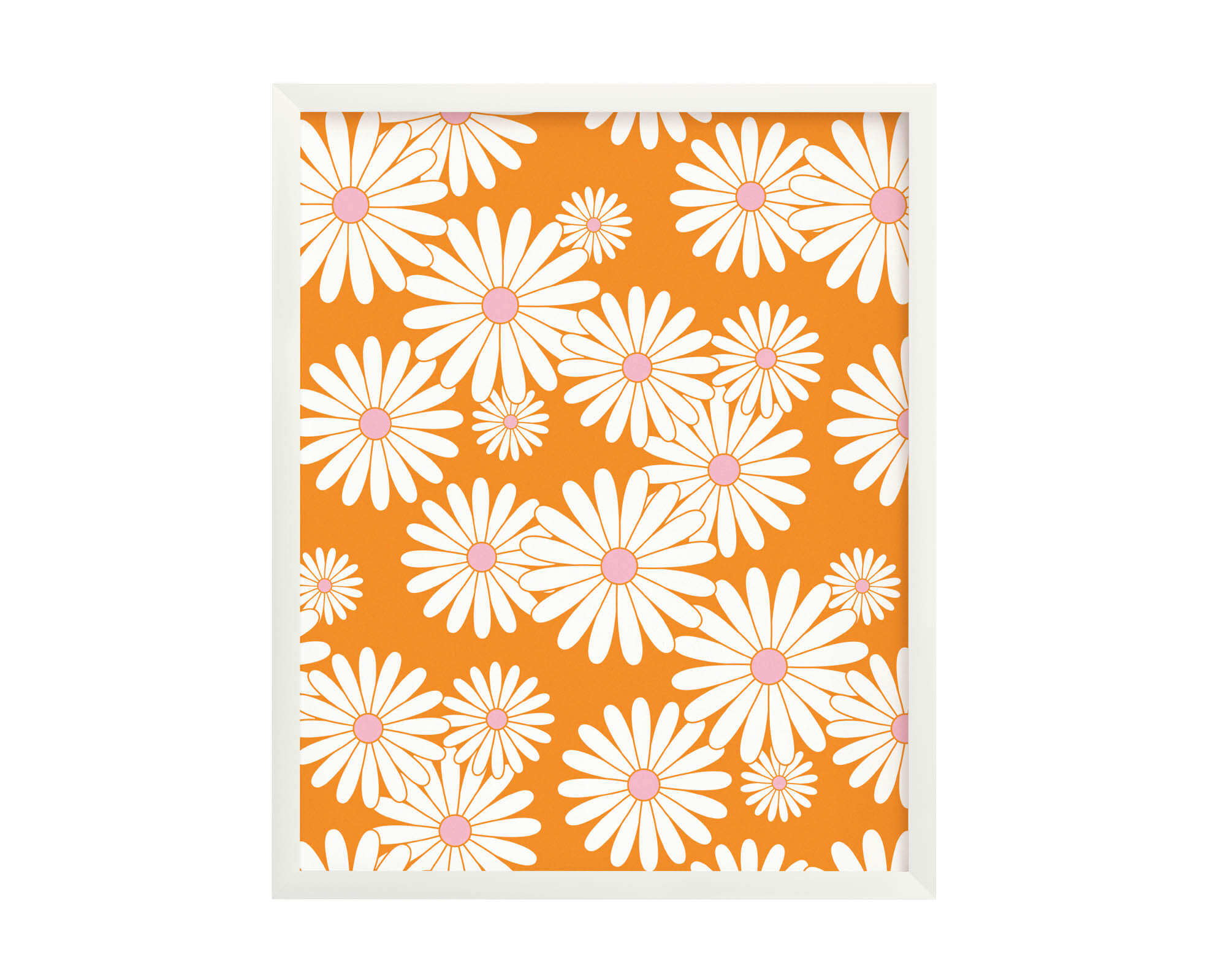 "Ditsy Daisy Love" scattered daisy pattern archival giclée art print in orange and pink. Made in USA by My Darlin' @mydarlin_bk