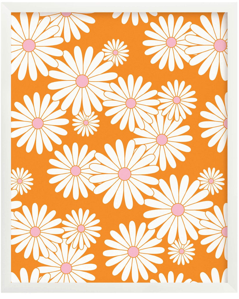 "Ditsy Daisy Love" scattered daisy pattern archival giclée art print in orange and pink. Made in USA by My Darlin' @mydarlin_bk