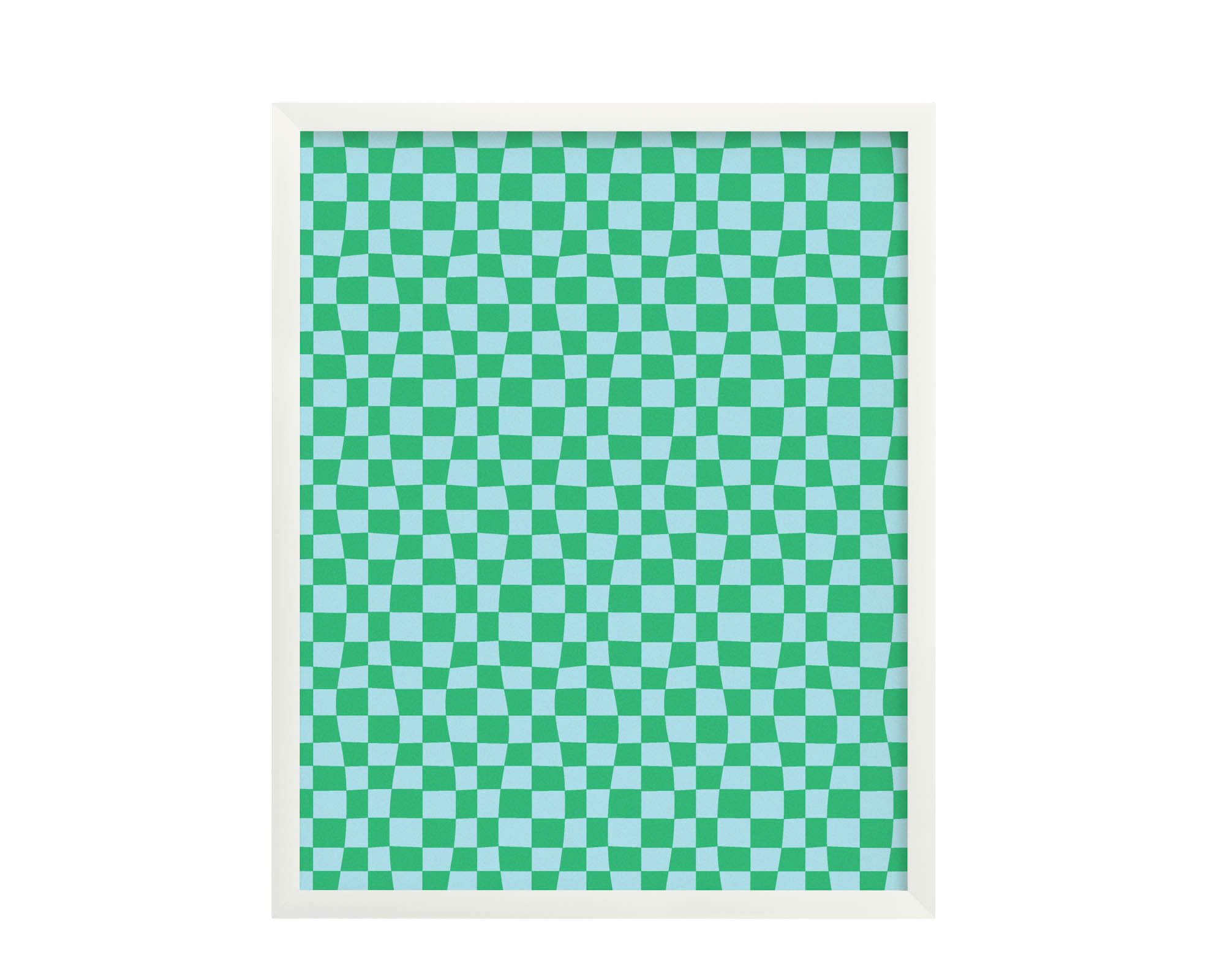 "Chunky Checker" archival giclée art print in a green and aqua wavy checkerboard pattern that bends space and time. Made in USA by My Darlin' @mydarlin_bk