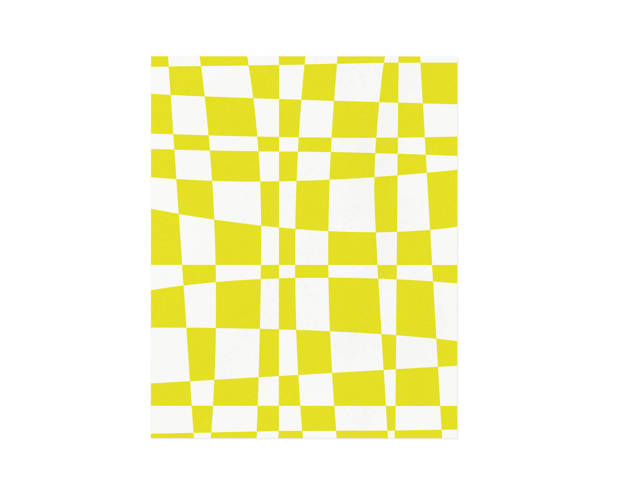 "Space Time Checks" archival giclée art print in an abstract, warped yellow checker pattern that bends space and time. Made in USA by My Darlin' @mydarlin_bk