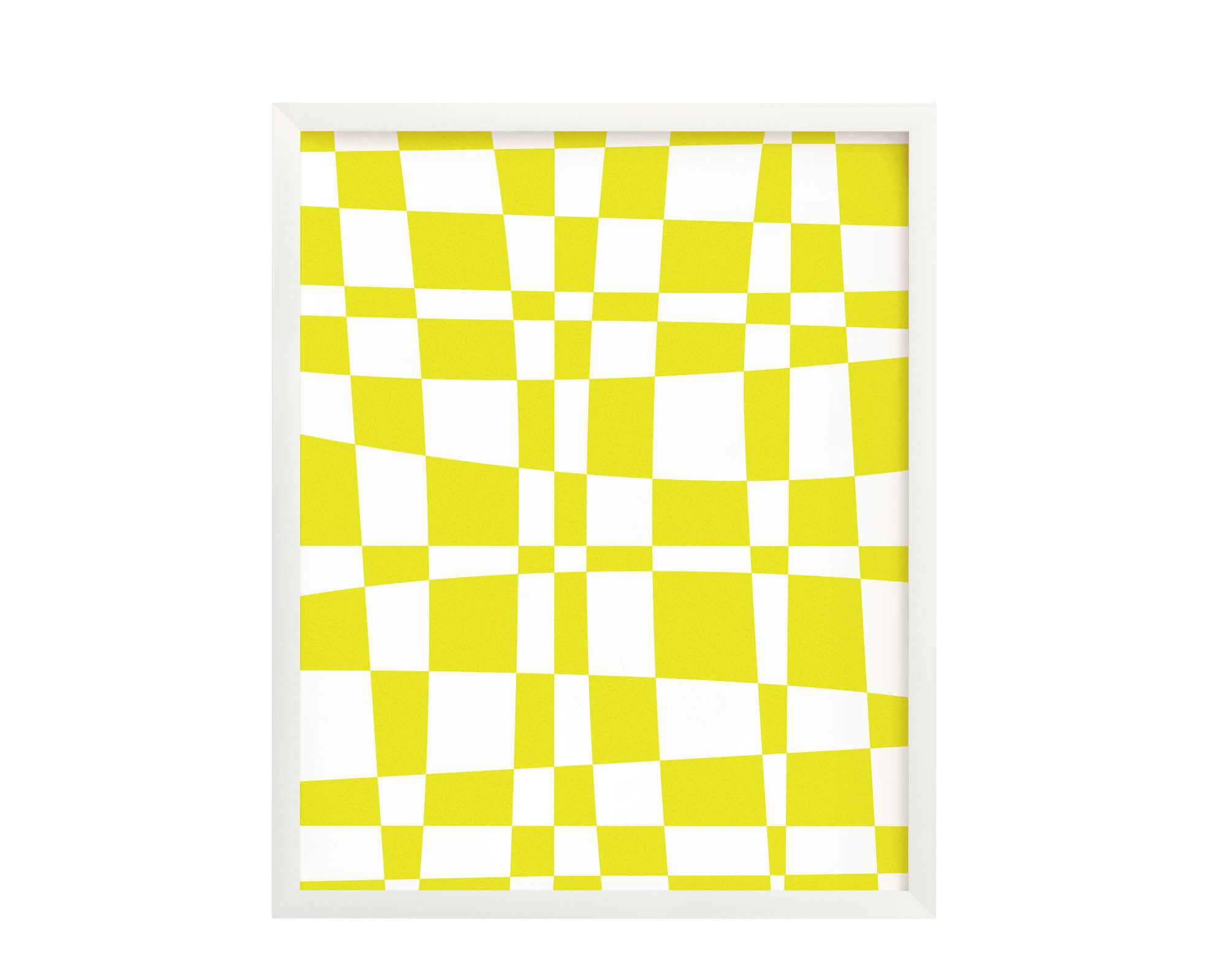 "Space Time Checks" archival giclée art print in an abstract, warped yellow checker pattern that bends space and time. Made in USA by My Darlin' @mydarlin_bk