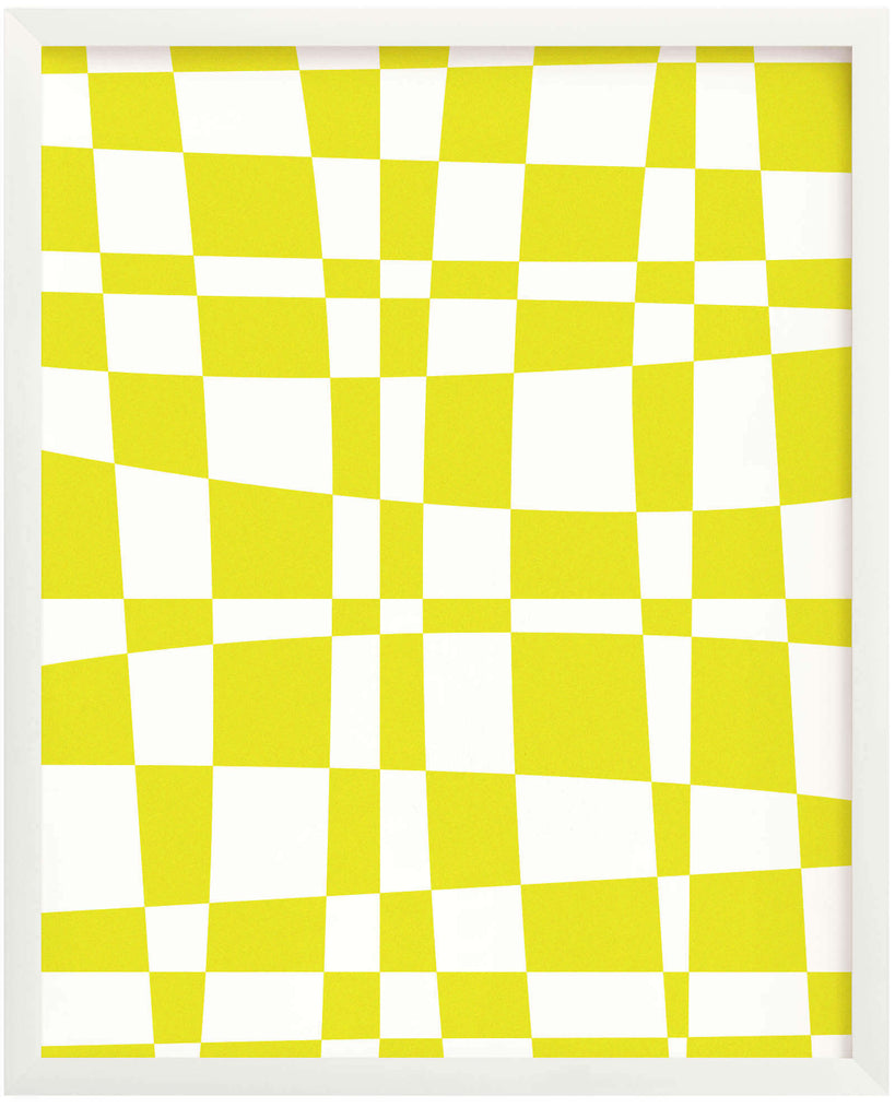 "Space Time Checks" archival giclée art print in an abstract, warped yellow checker pattern that bends space and time. Made in USA by My Darlin' @mydarlin_bk
