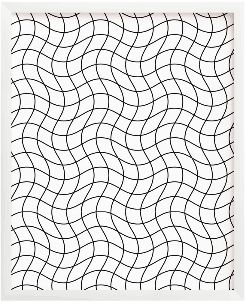 "Au Revoir Grid Noir" archival giclée art print in a wavy black and white grid pattern that bends space and time. Made in USA by My Darlin' @mydarlin_bk
