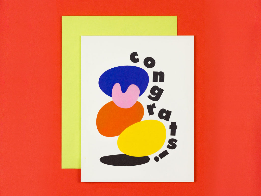 Congrats card with colorful stacked abstract shapes by My Darlin' @mydarlin_bk
