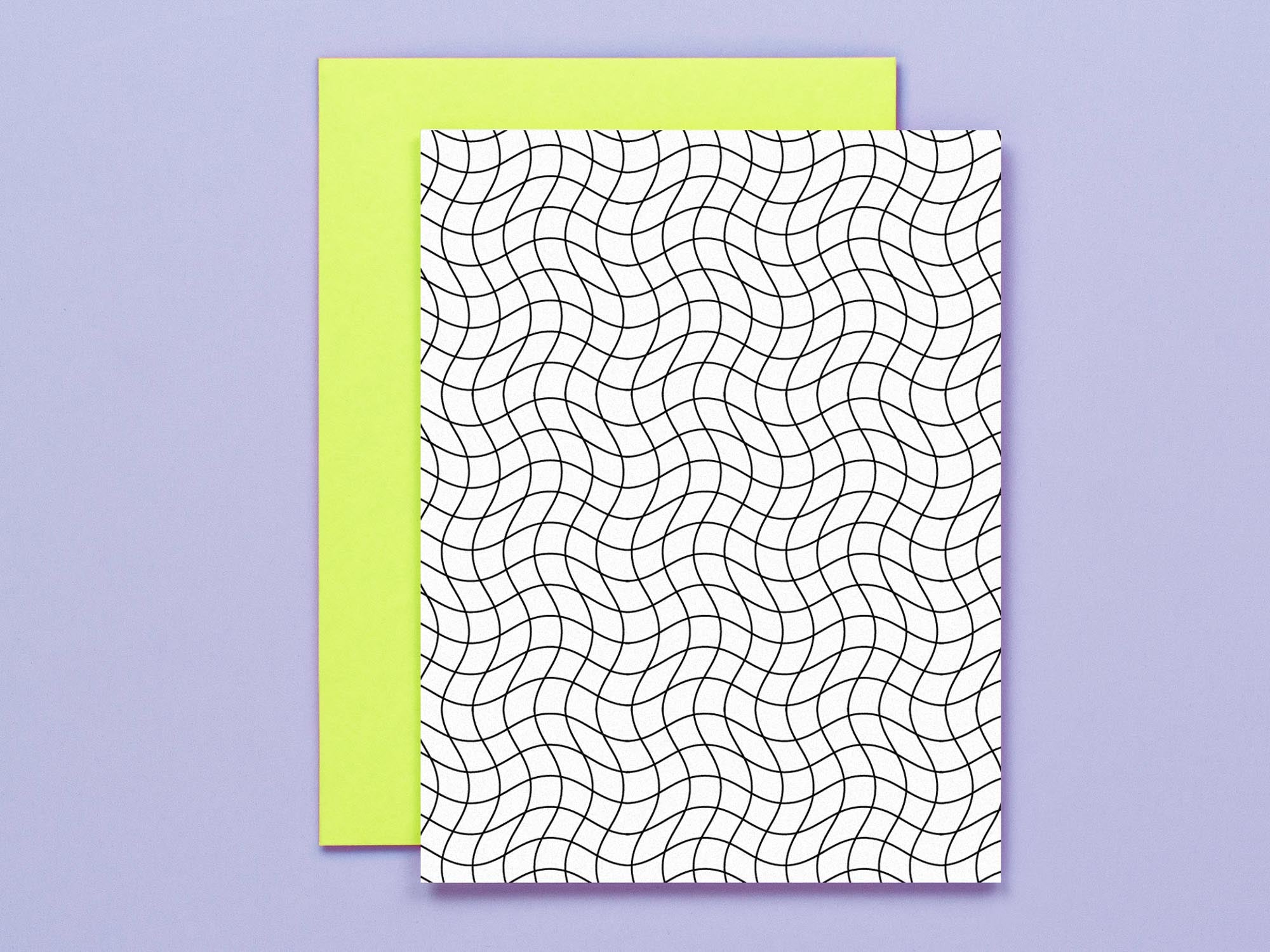 "Au Revoir Grid Noir" wavy grid blank pattern cards in black and white, all occasions greeting card. Made in USA by @mydarlin_bk