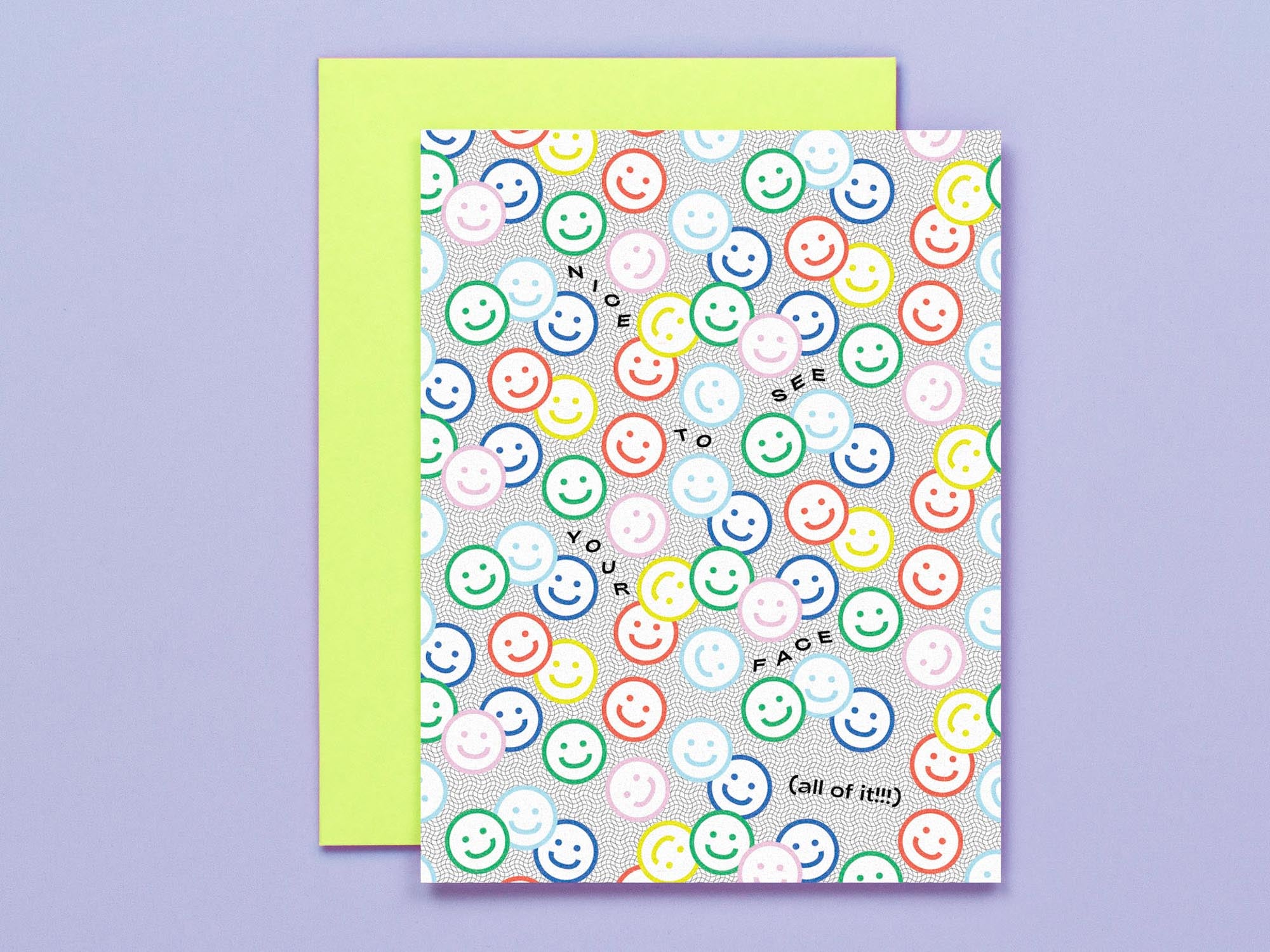 "All of your face" happy face post pandemic reunion card to give to friends and strangers alike, or friendship card. Made in USA by @mydarlin_bk