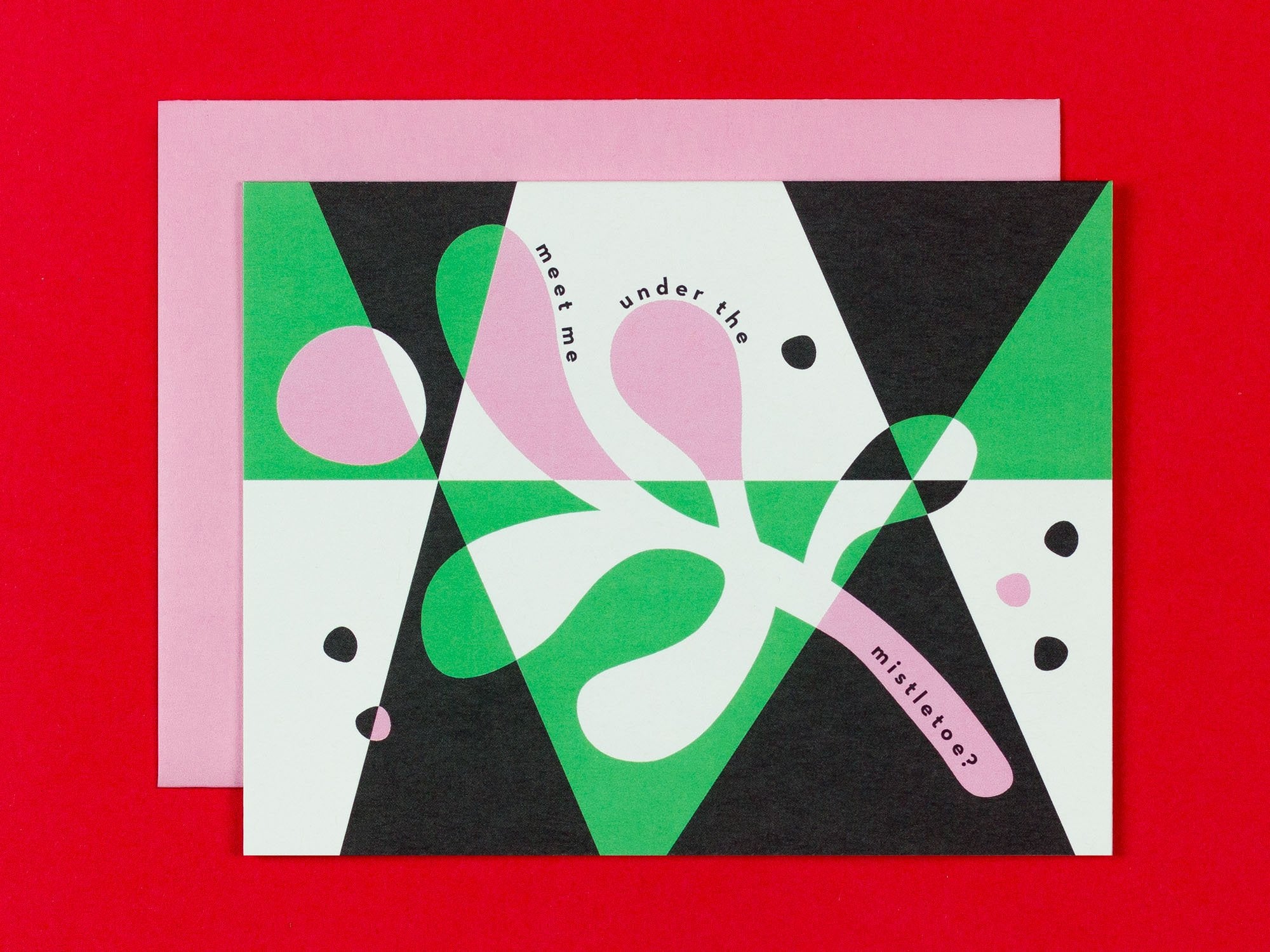 Meet Me Under The Mistletoe. Abstract mistletoe mid-century inspired romantic holiday card. By @mydarlin_bk