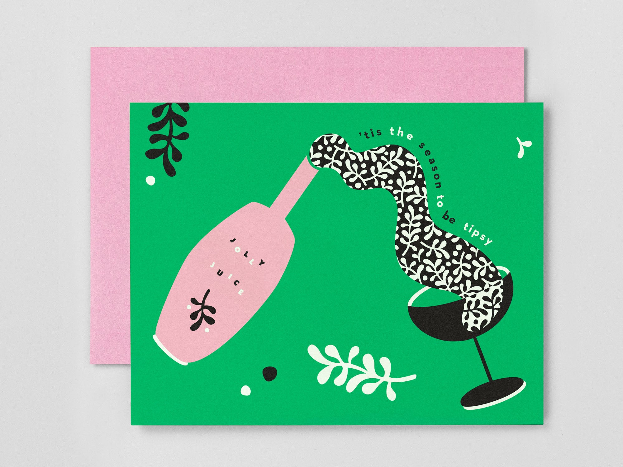 'Tis the Season to Be Tipsy boozy retro mid-century inspired holiday card. Designed by @mydarlin_bk