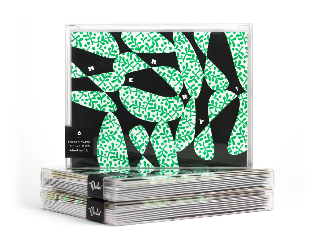 Merry abstract mistletoe pattern Christmas card boxed set. Designed by @mydarlin_bk