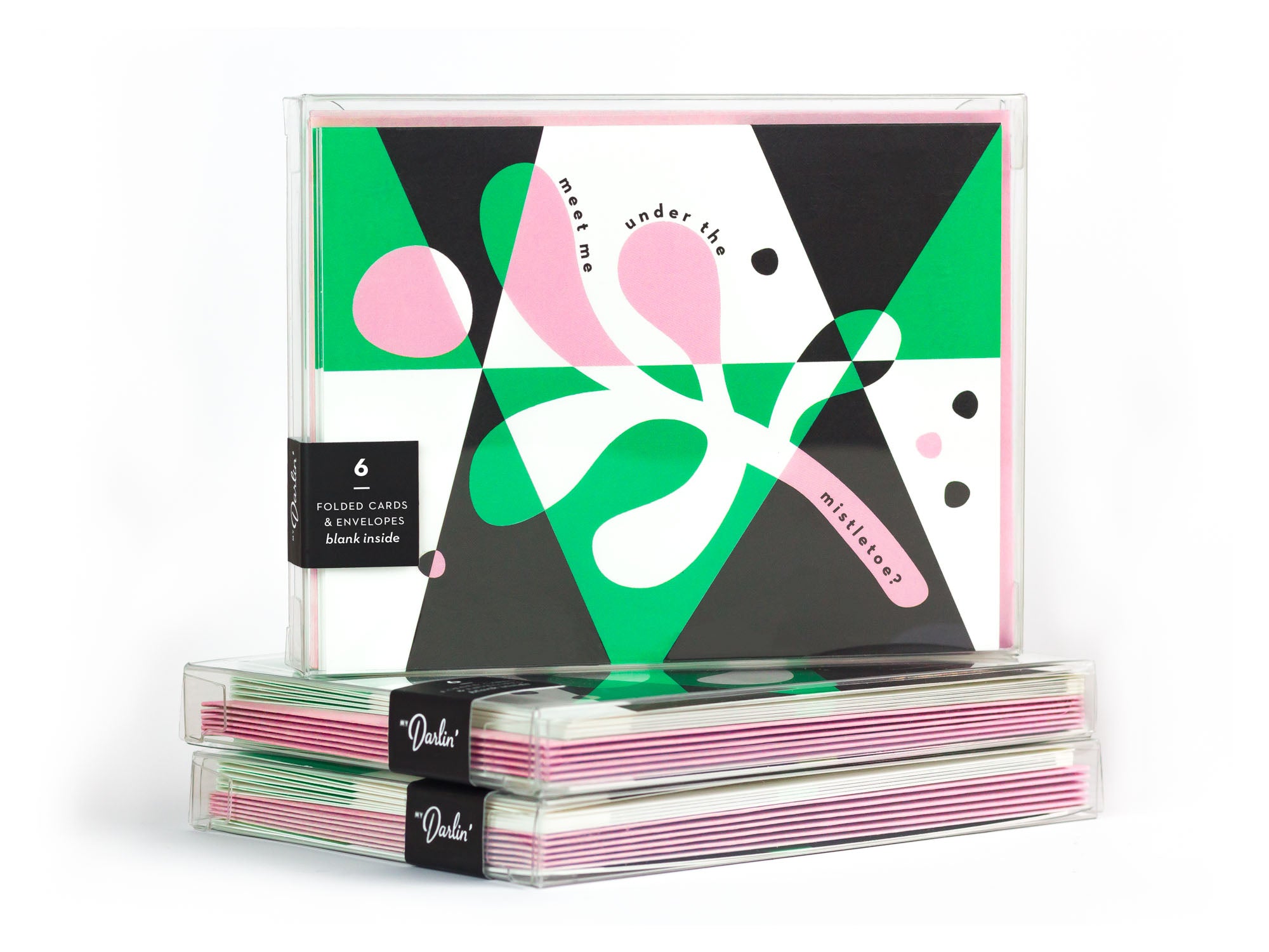 Meet Me Under The Mistletoe abstract mistletoe Christmas card boxed set. Designed by @mydarlin_bk